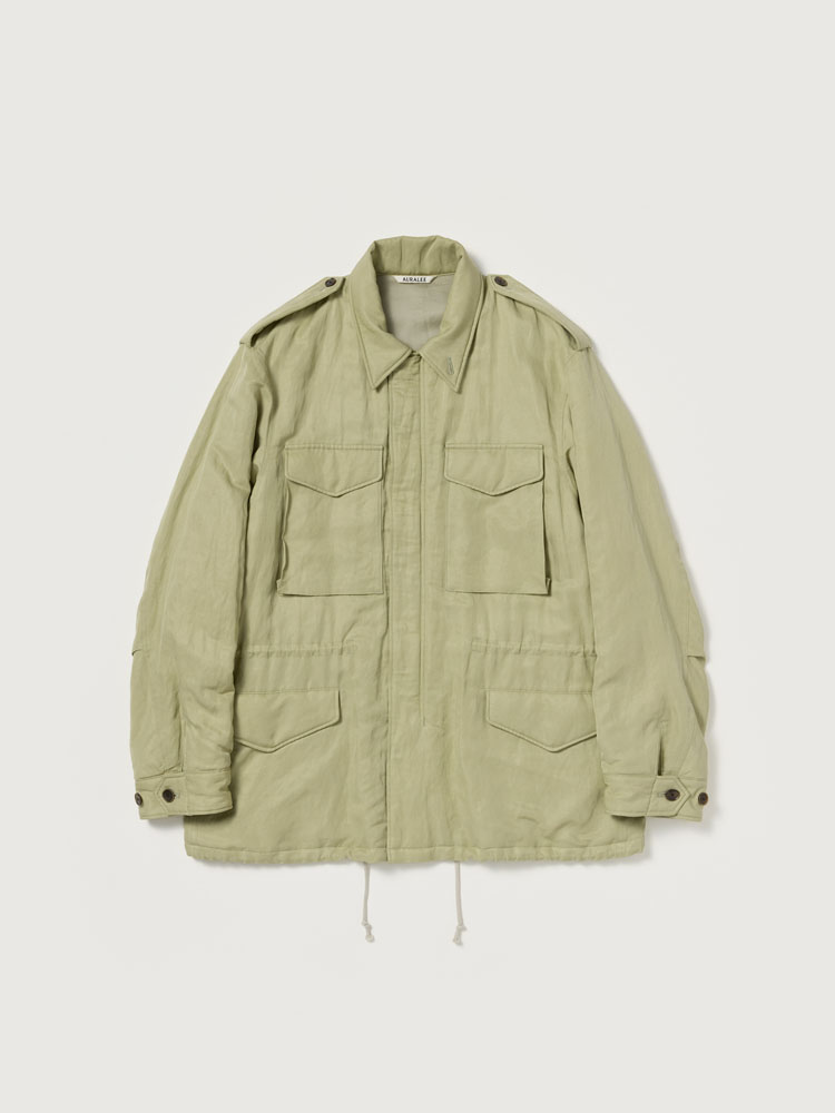 BRUSHED SILK LINEN SATIN PADDED MILITARY BLOUSON
