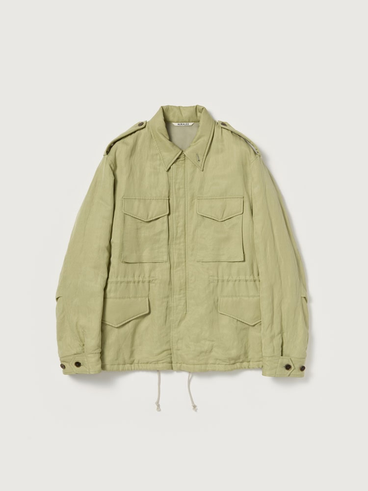 BRUSHED SILK LINEN SATIN PADDED MILITARY BLOUSON