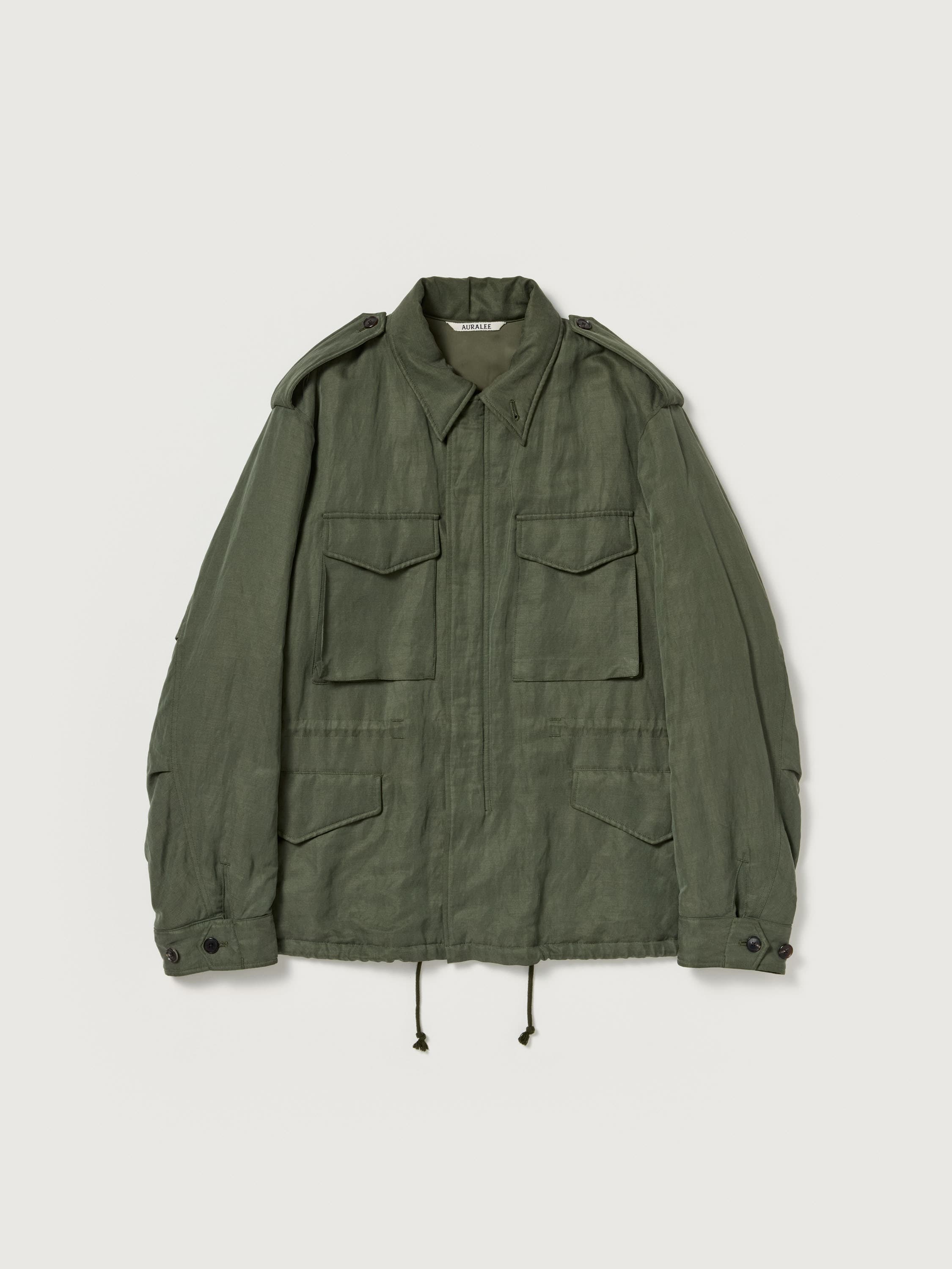 BRUSHED SILK LINEN SATIN PADDED MILITARY BLOUSON 詳細画像 OLIVE 1