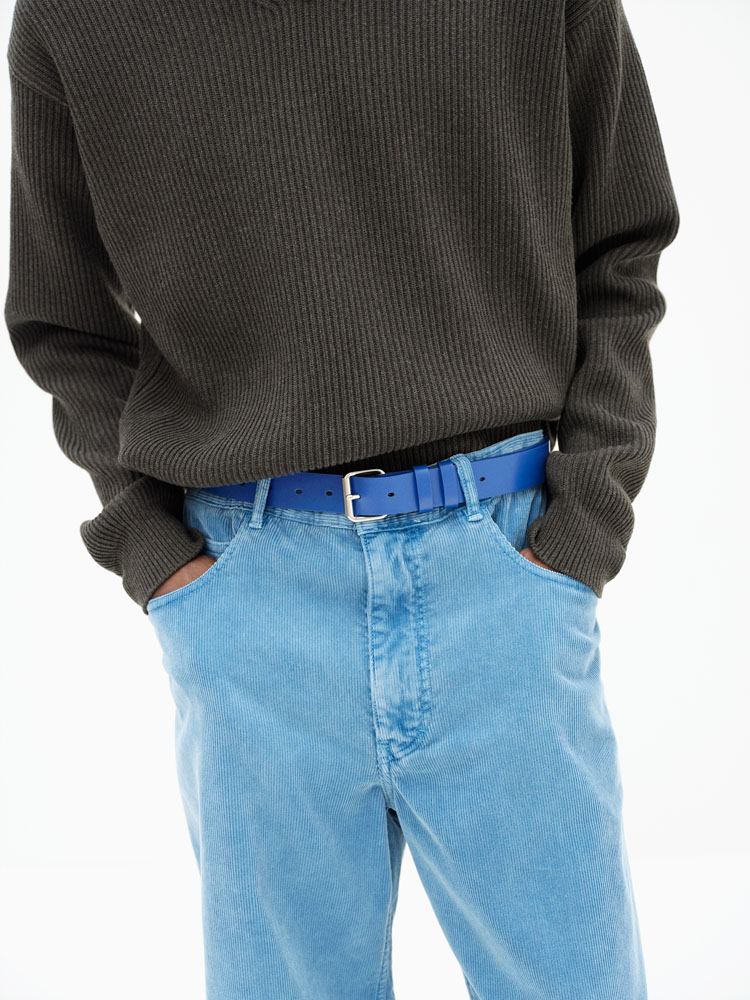 GLAZED LEATHER ROLLER BUCKLE BELT