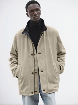 REVERSIBLE WOOL TWISTED TWILL / SHEEP LEATHER HALF COAT