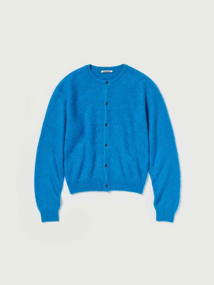 GARMENT-DYED BABY ALPACA FUR KNIT CREW-NECK CARDIGAN