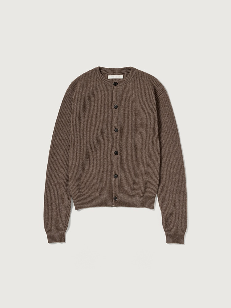 SUPER FINE WOOL CASHMERE RIB KNIT CARDIGAN