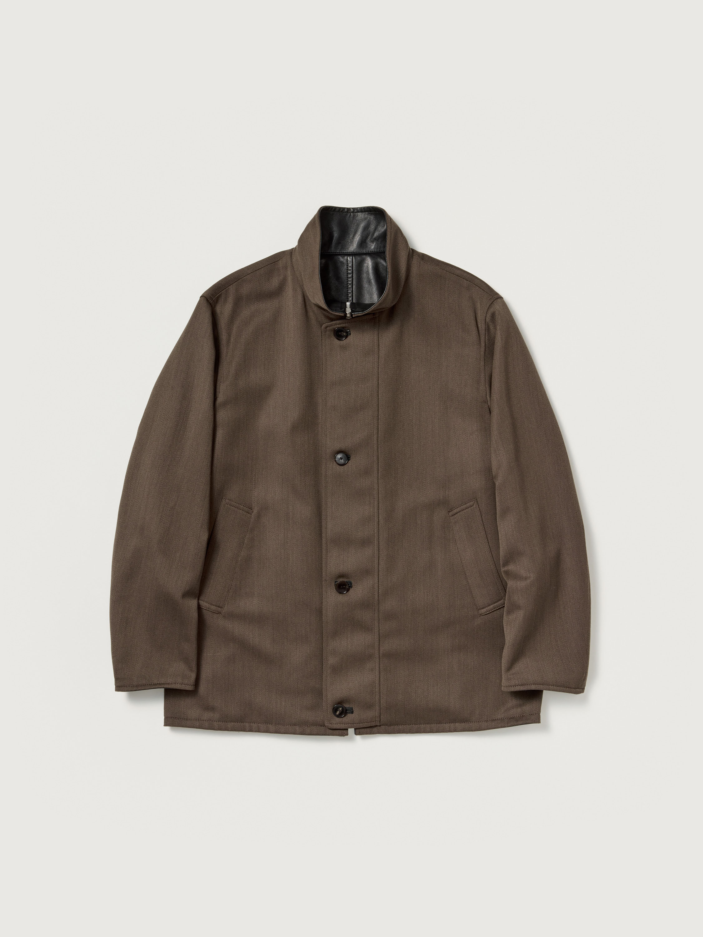 REVERSIBLE WOOL TWISTED TWILL / SHEEP LEATHER HALF COAT 詳細画像 BROWN CHAMBRAY &times; BLACK 1