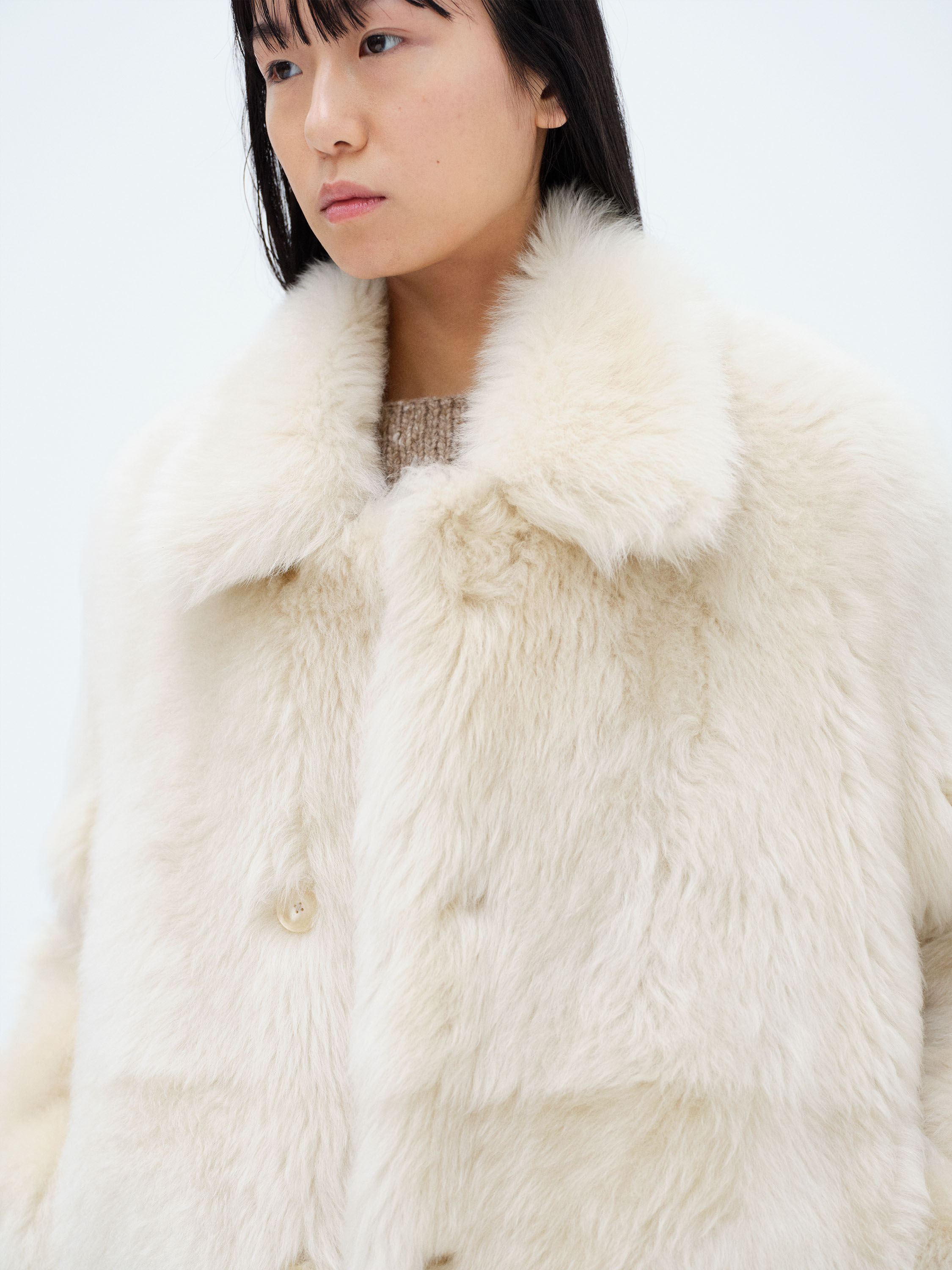 LONG HAIRED MERINO MOUTON SHORT COAT 詳細画像 IVORY BEIGE 3