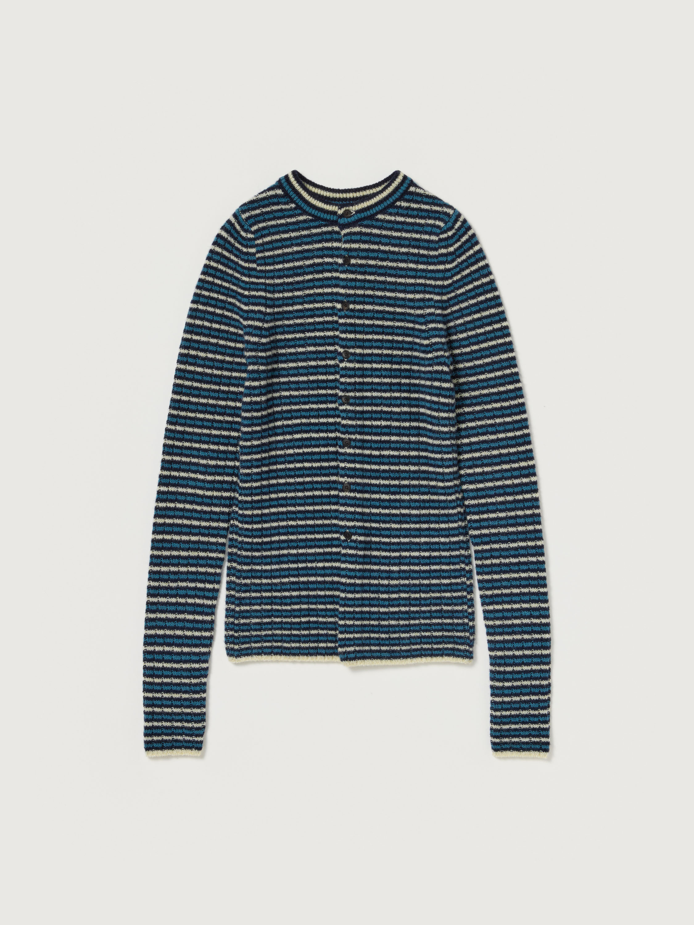 SHETLAND WOOL CASHMERE RIB KNIT CREW-NECK CARDIGAN 詳細画像 NAVY STRIPE 1