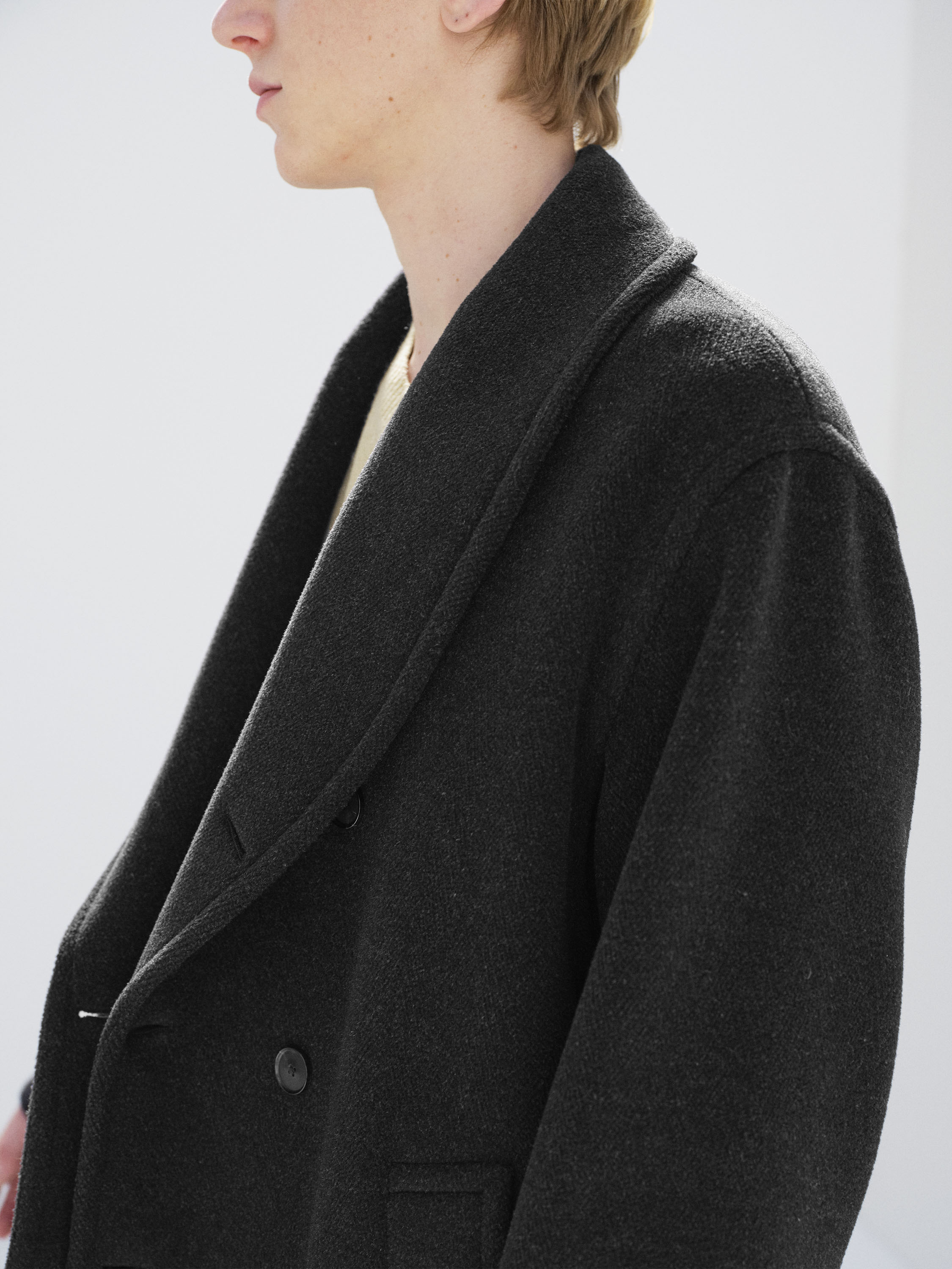 WOOL HERRINGBONE SHAWL COLLAR COAT 詳細画像 DARK CHARCOAL 3
