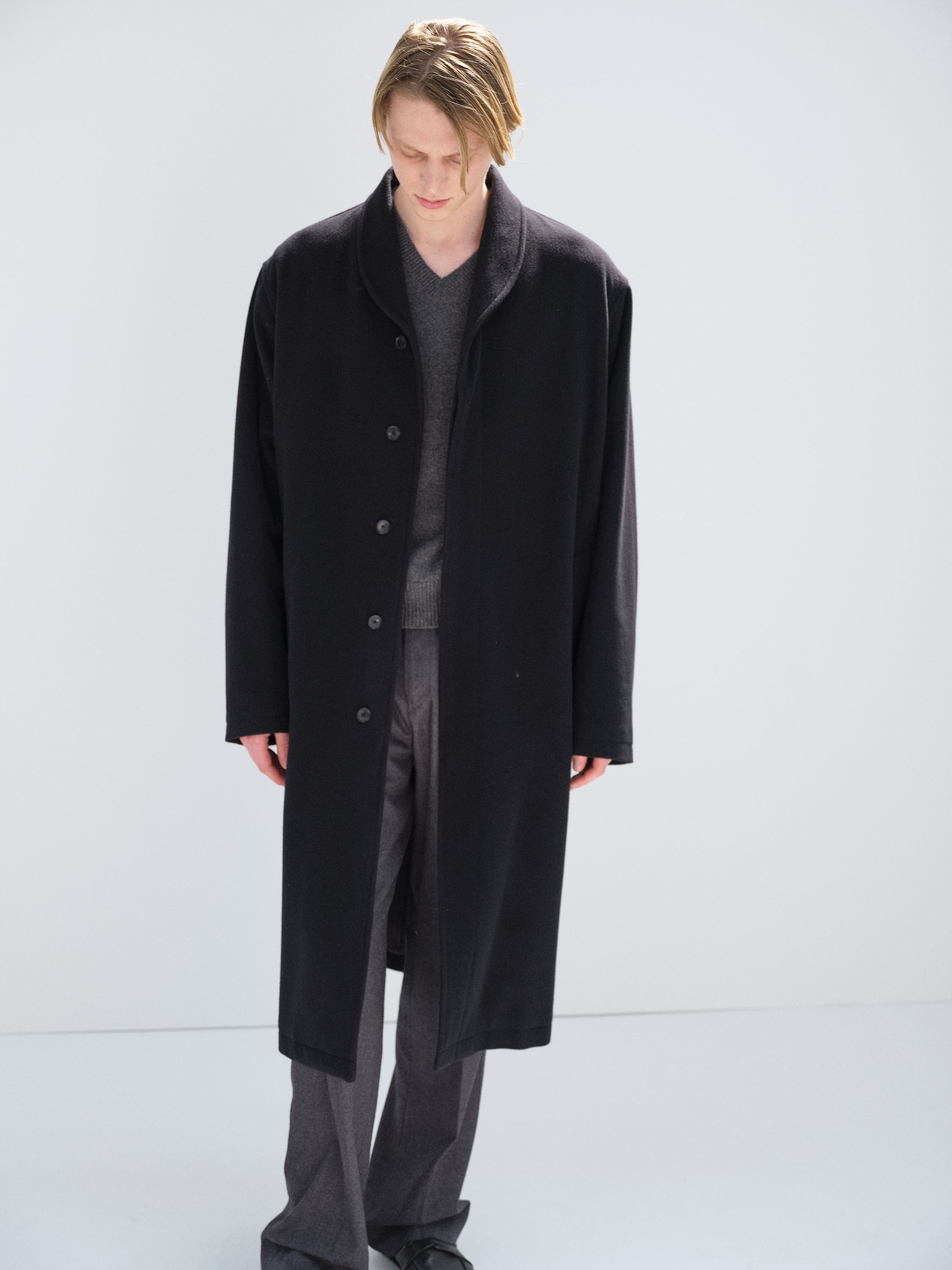SUPER FINE WOOL MOSSER SHAWL COLLAR COAT 詳細画像 BLACK 2
