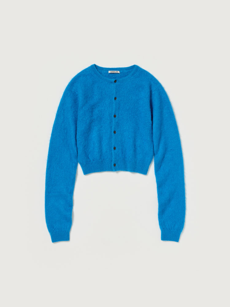 GARMENT-DYED BABY ALPACA FUR KNIT CREW-NECK CARDIGAN