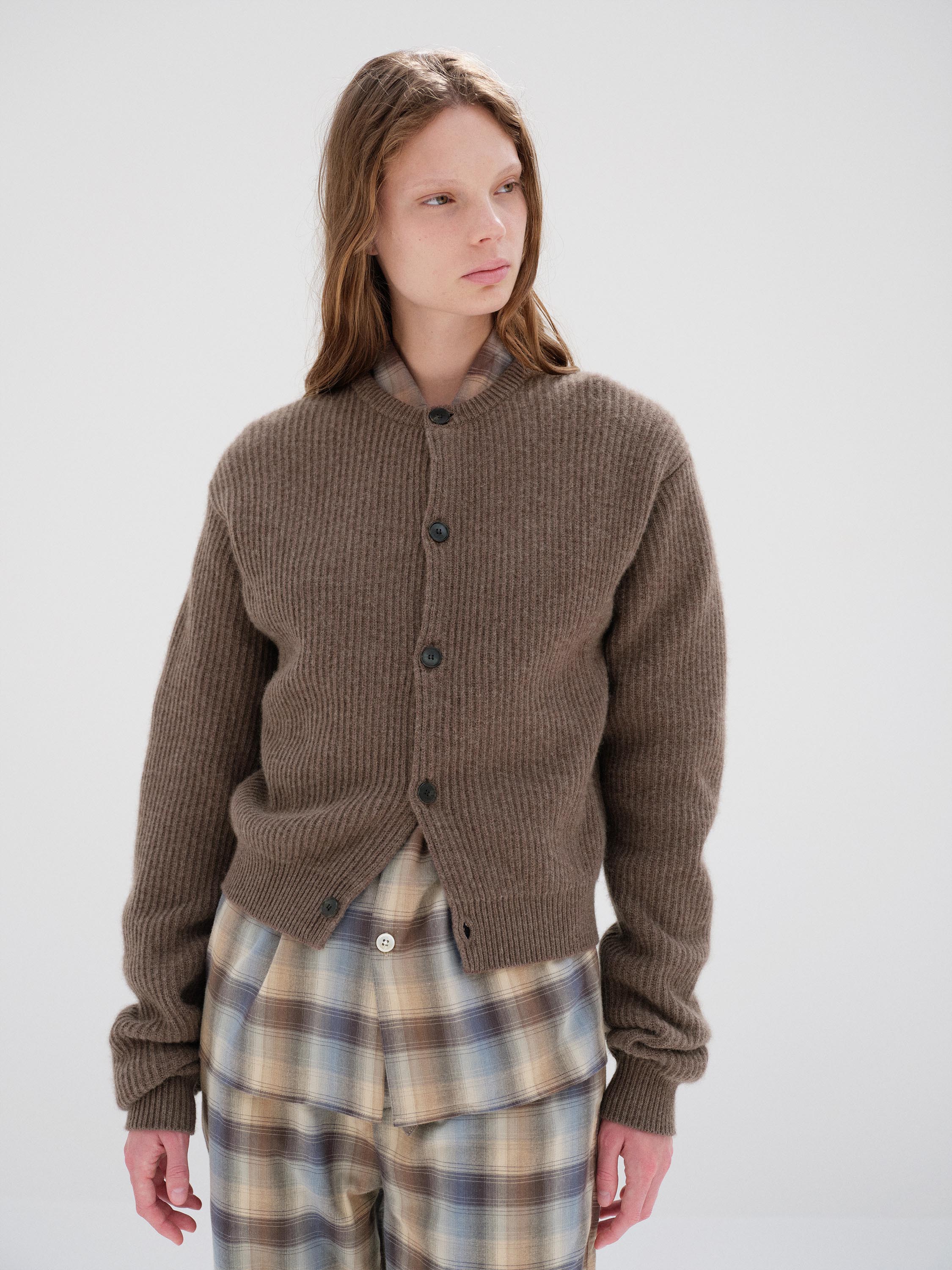 SUPER FINE WOOL CASHMERE RIB KNIT CARDIGAN 詳細画像 SOIL BROWN 2