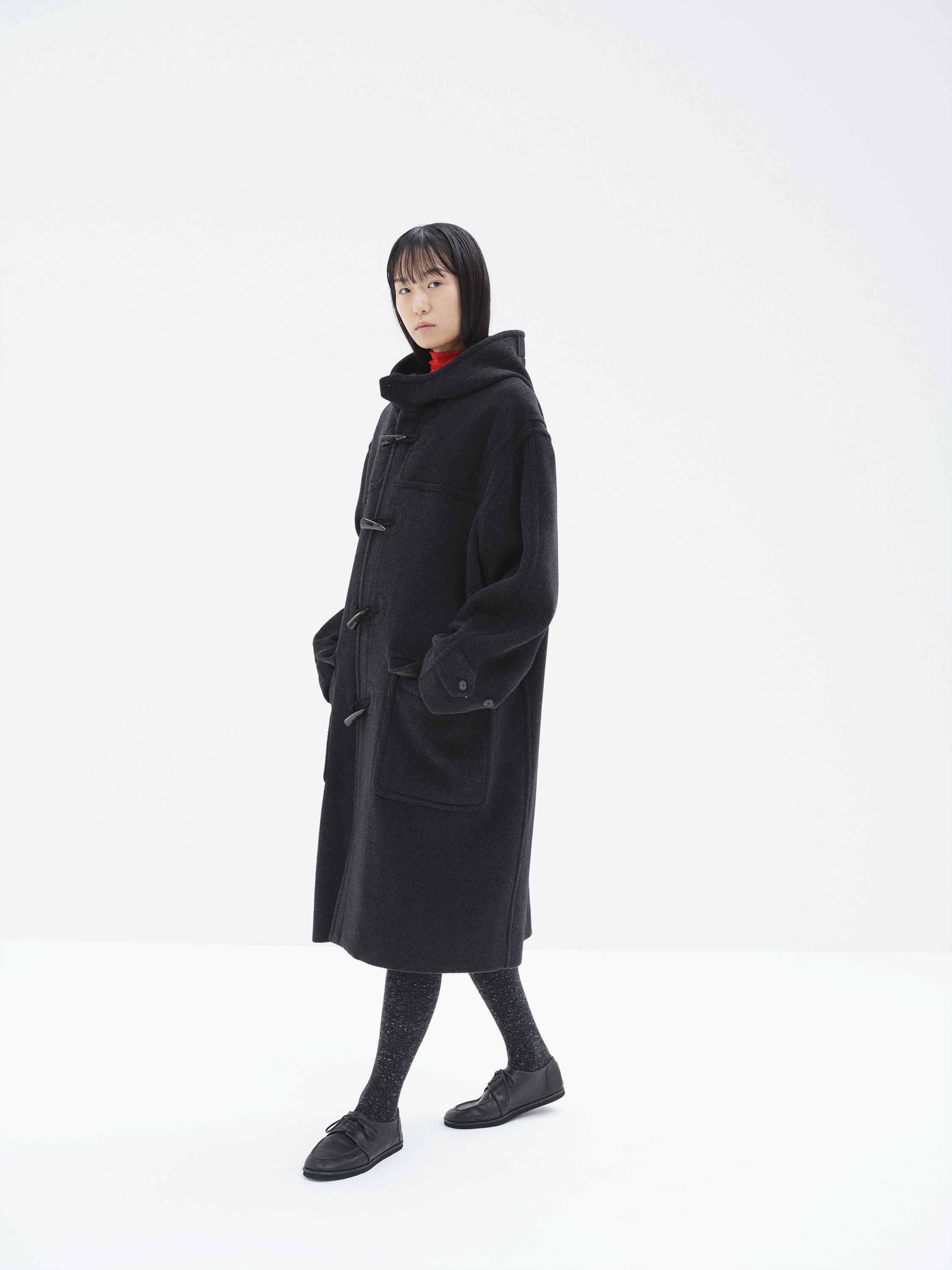 WOOL HERRINGBONE DUFFLE COAT 詳細画像 DARK CHARCOAL 2