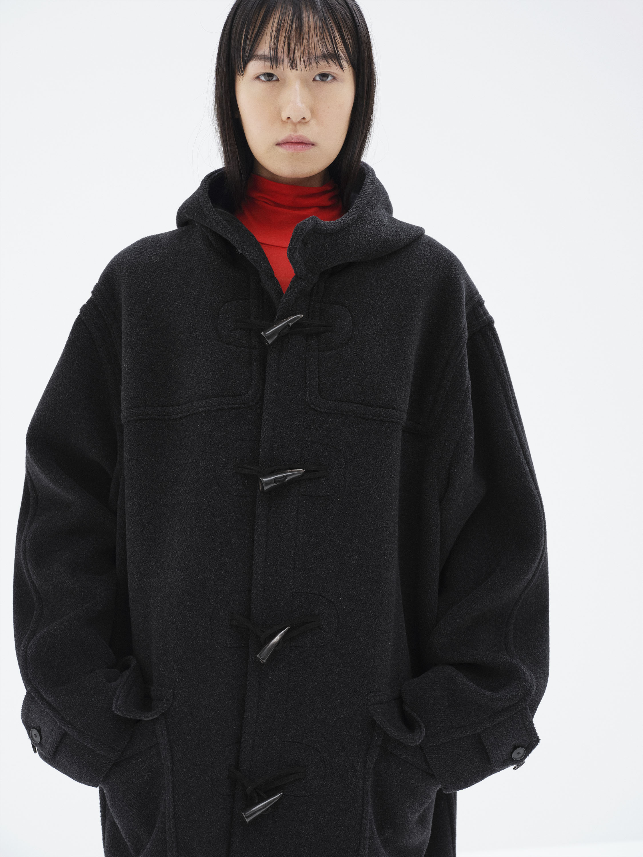 WOOL HERRINGBONE DUFFLE COAT 詳細画像 DARK CHARCOAL 3
