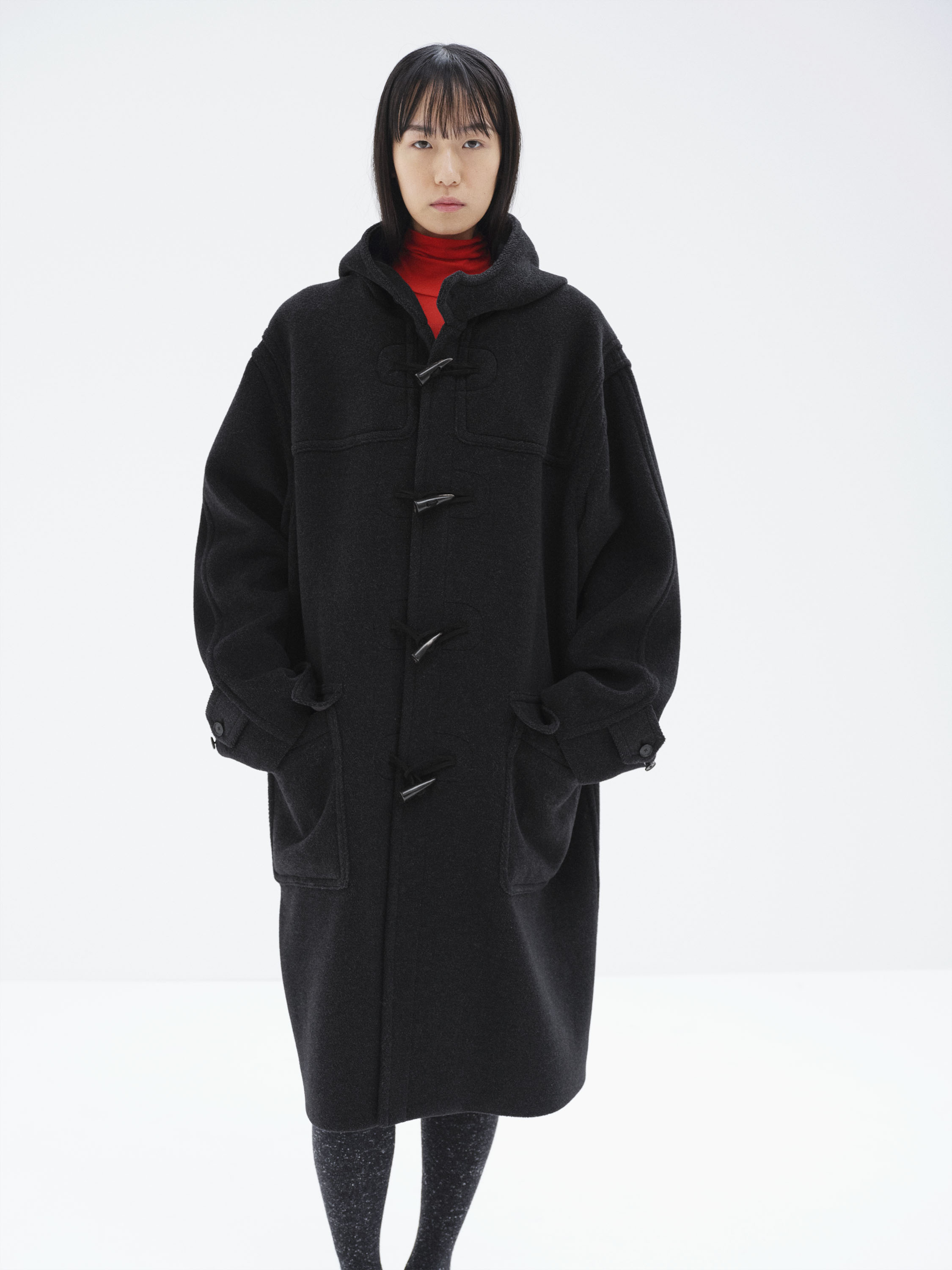 WOOL HERRINGBONE DUFFLE COAT 詳細画像 DARK CHARCOAL 4