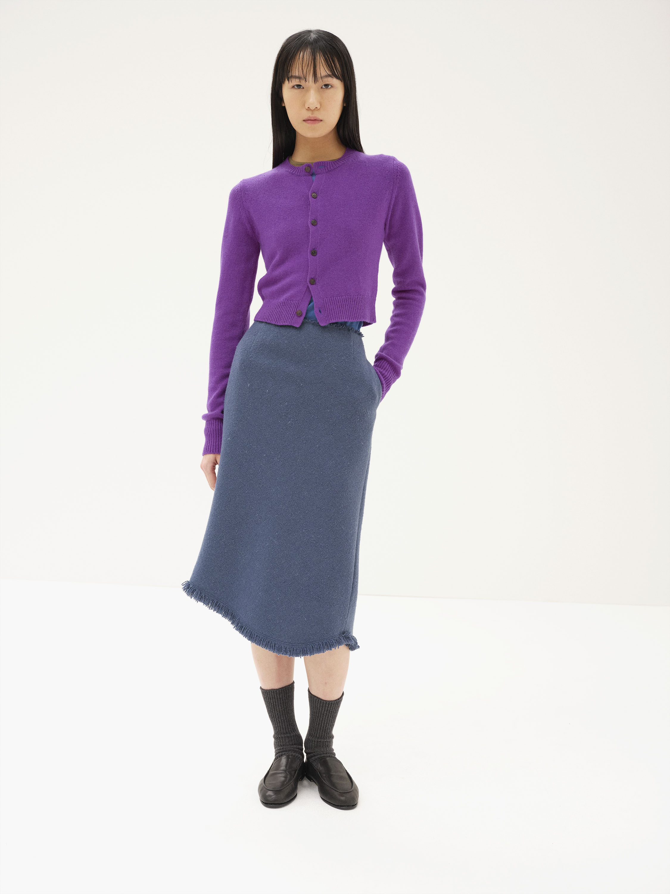 LIGHT CASHMERE KNIT CREW-NECK CARDIGAN 詳細画像 PURPLE 1