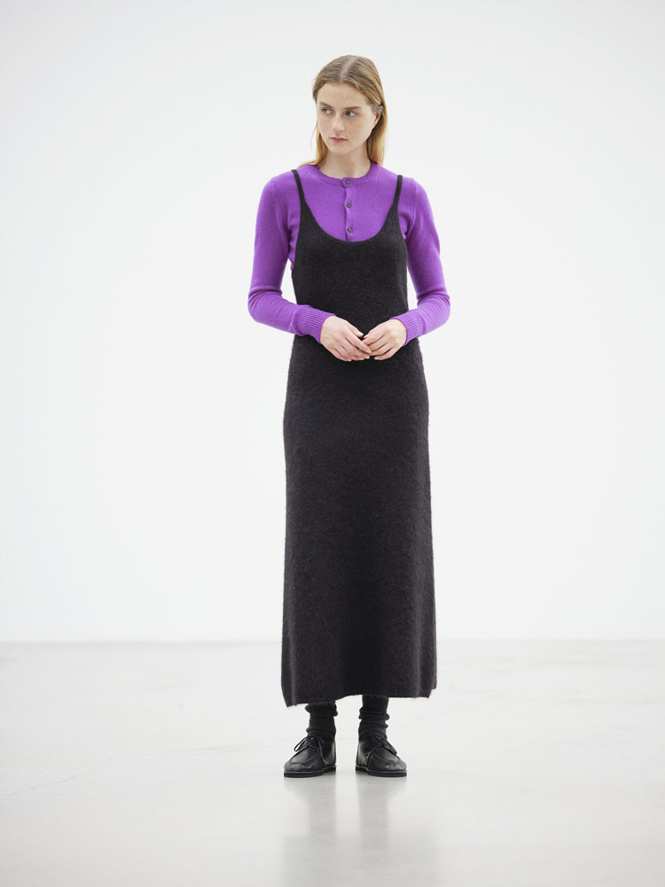 GARMENT-DYED BABY ALPACA FUR KNIT DRESS