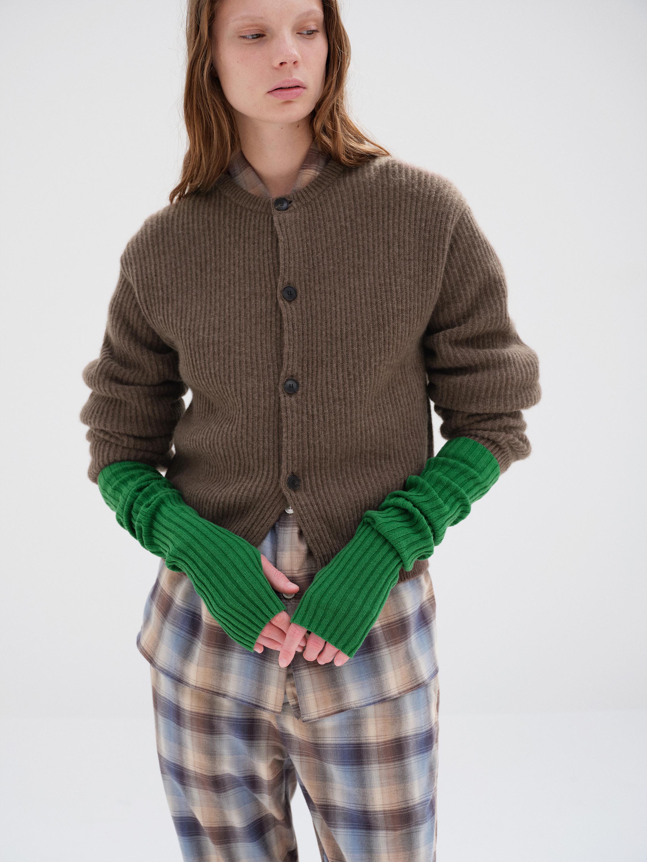 SUPER FINE WOOL CASHMERE RIB KNIT ARM WARMER 詳細画像 FOREST GREEN 2