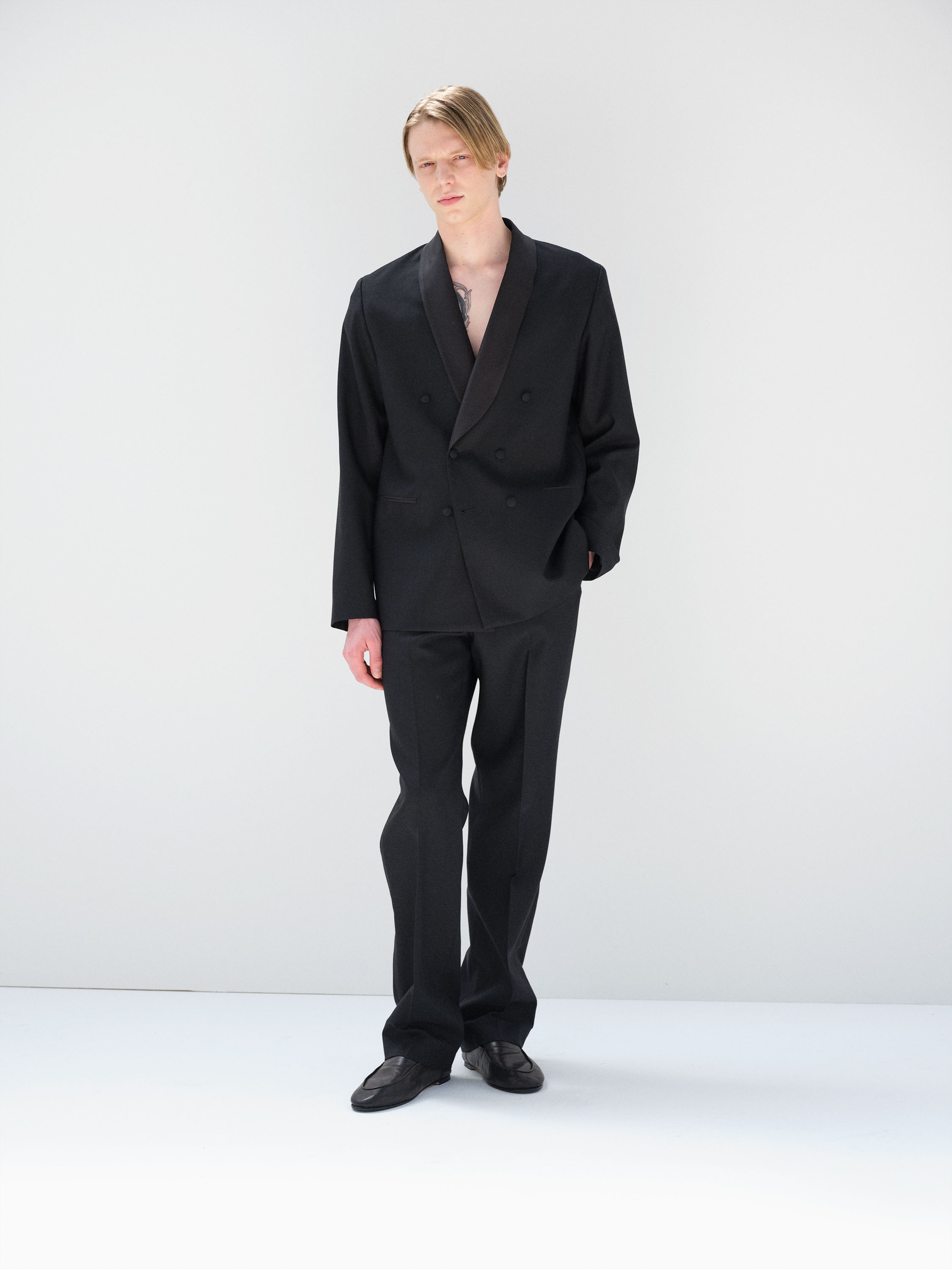 HIGH-DENSITY WOOL WORSTED SHAWL COLLAR JACKET 詳細画像 BLACK 2