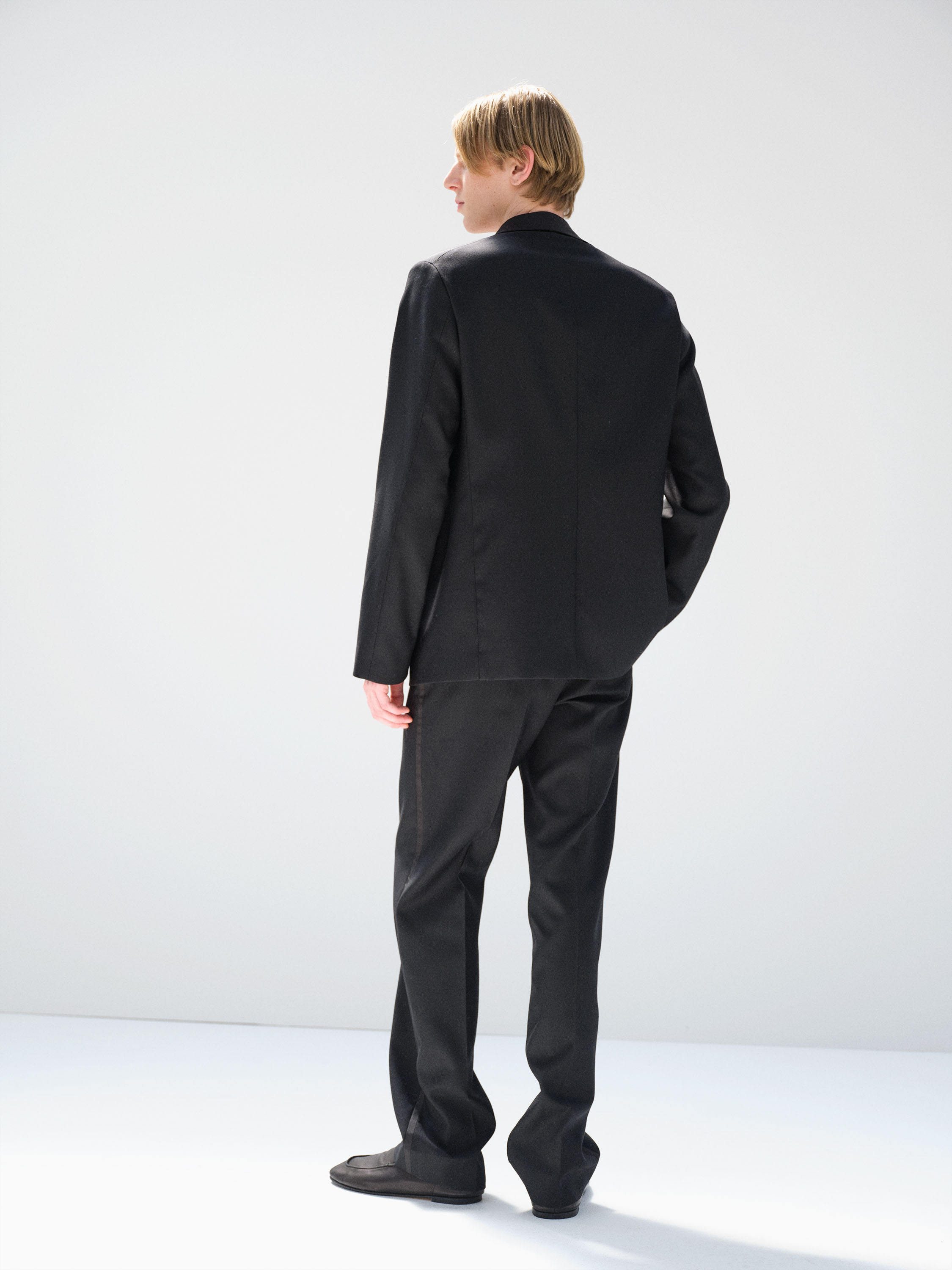HIGH-DENSITY WOOL WORSTED SHAWL COLLAR JACKET 詳細画像 BLACK 4