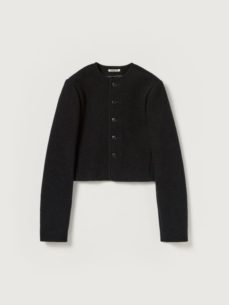 HEAVILY FULLED WOOL COTTON COLLARLESS JACKET