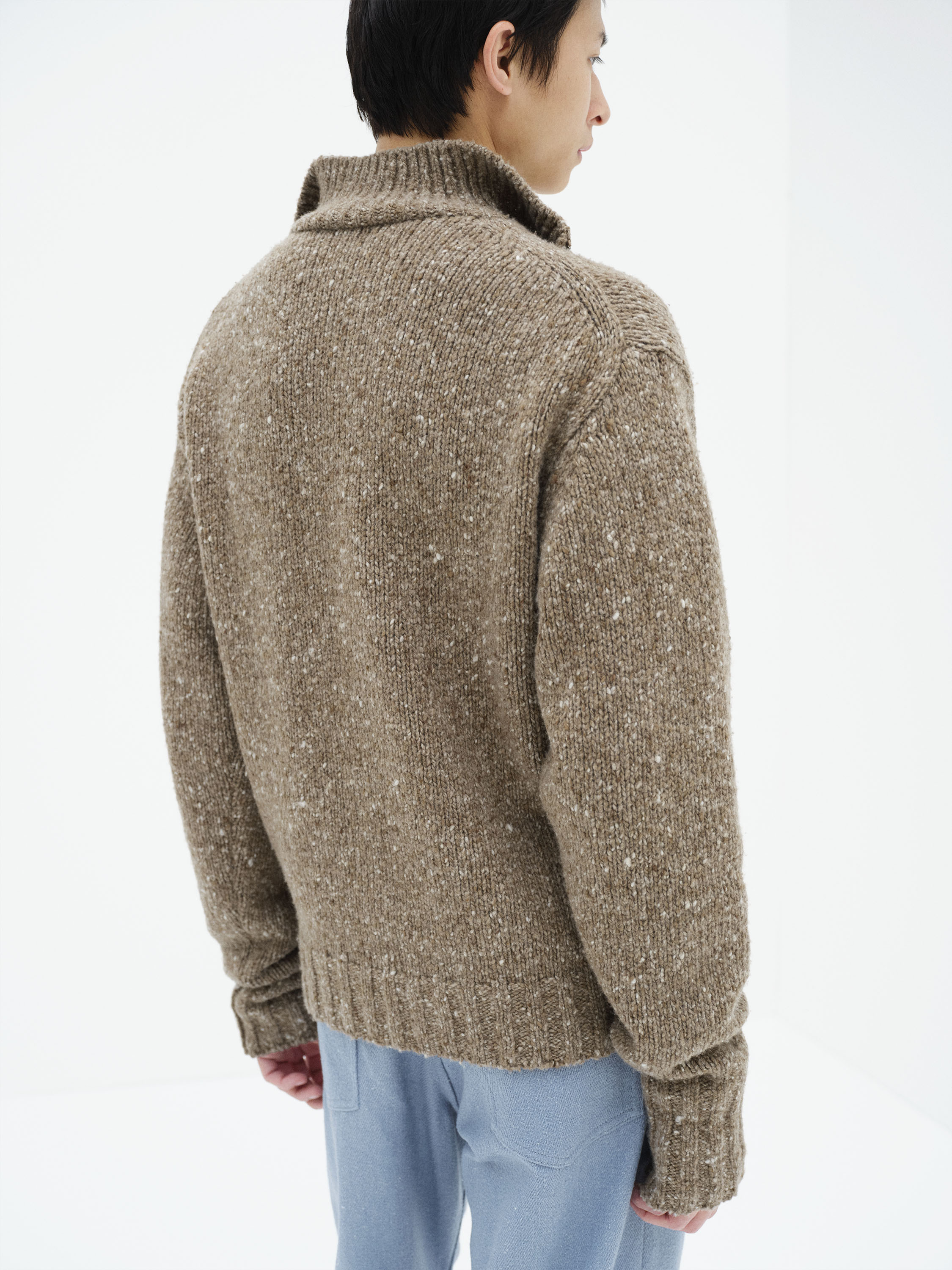 LOW-GAUGE HOMESPUN TWEED KNIT ZIP TURTLE 詳細画像 TOP BROWN 4