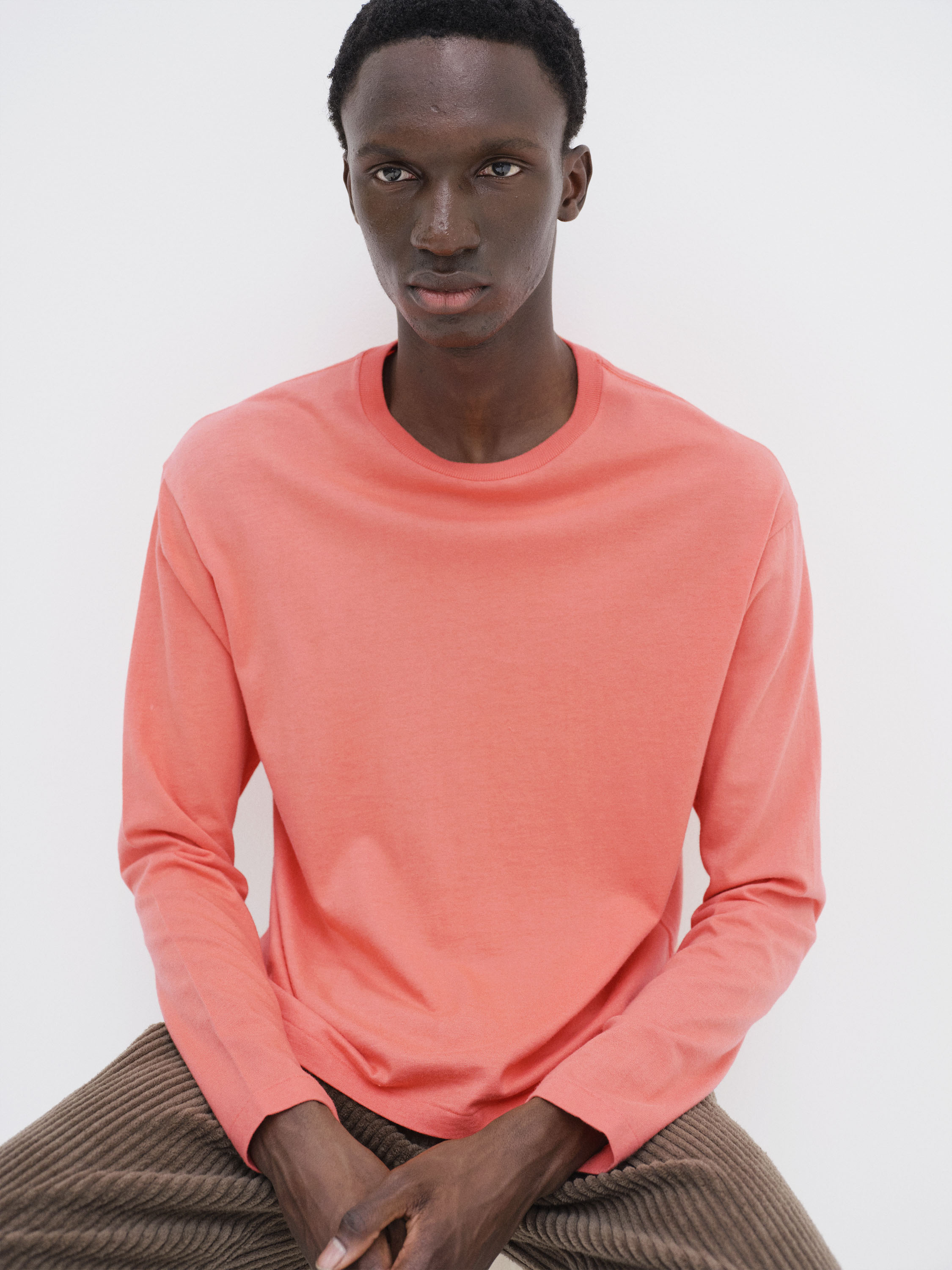 BRUSHED ORGANIC COTTON JERSEY L/S TEE 詳細画像 CORAL PINK 1