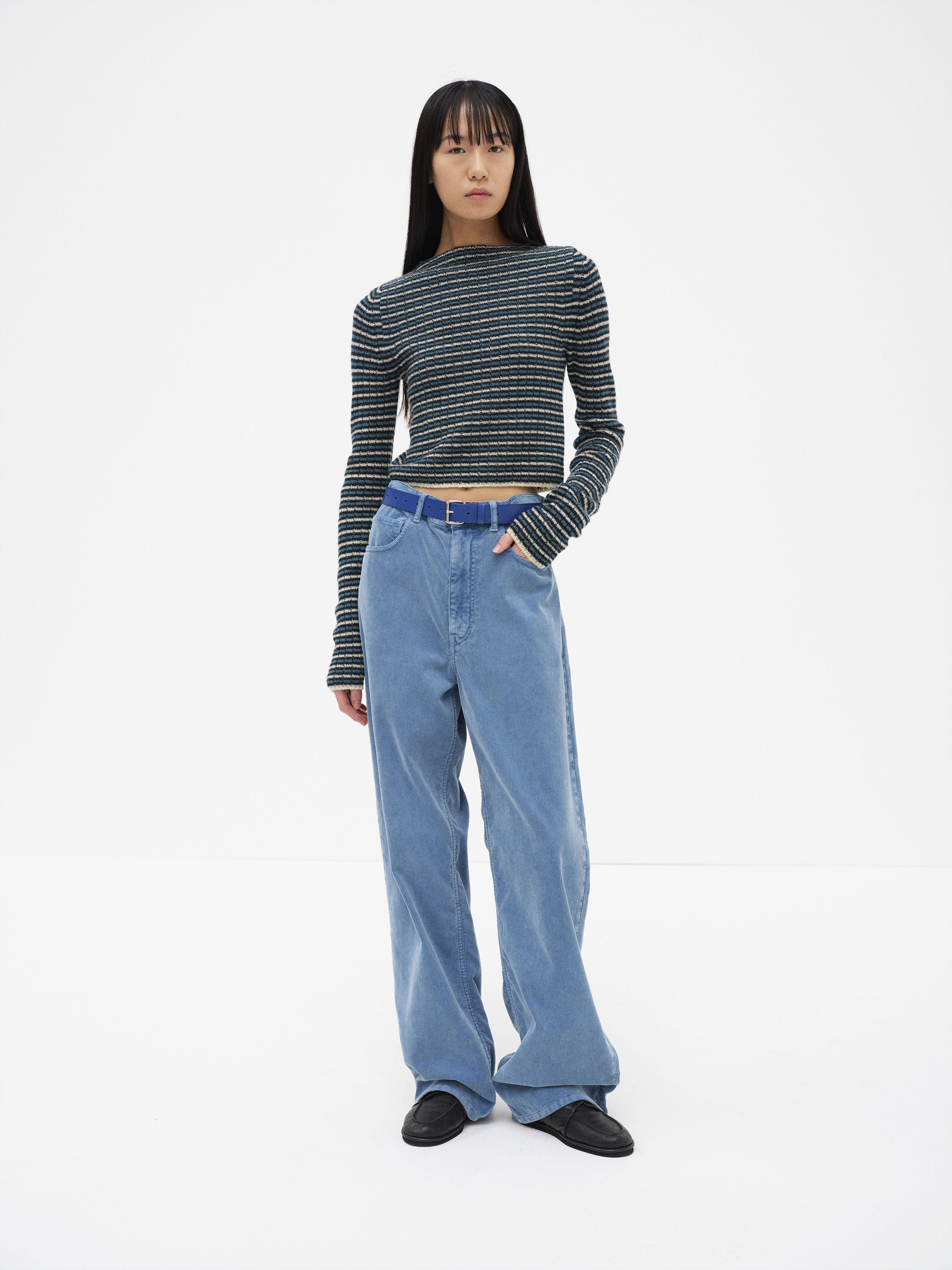 GARMENT-DYED FINX CORDUROY 5P WIDE PANTS 詳細画像 DUSTY BLUE 1