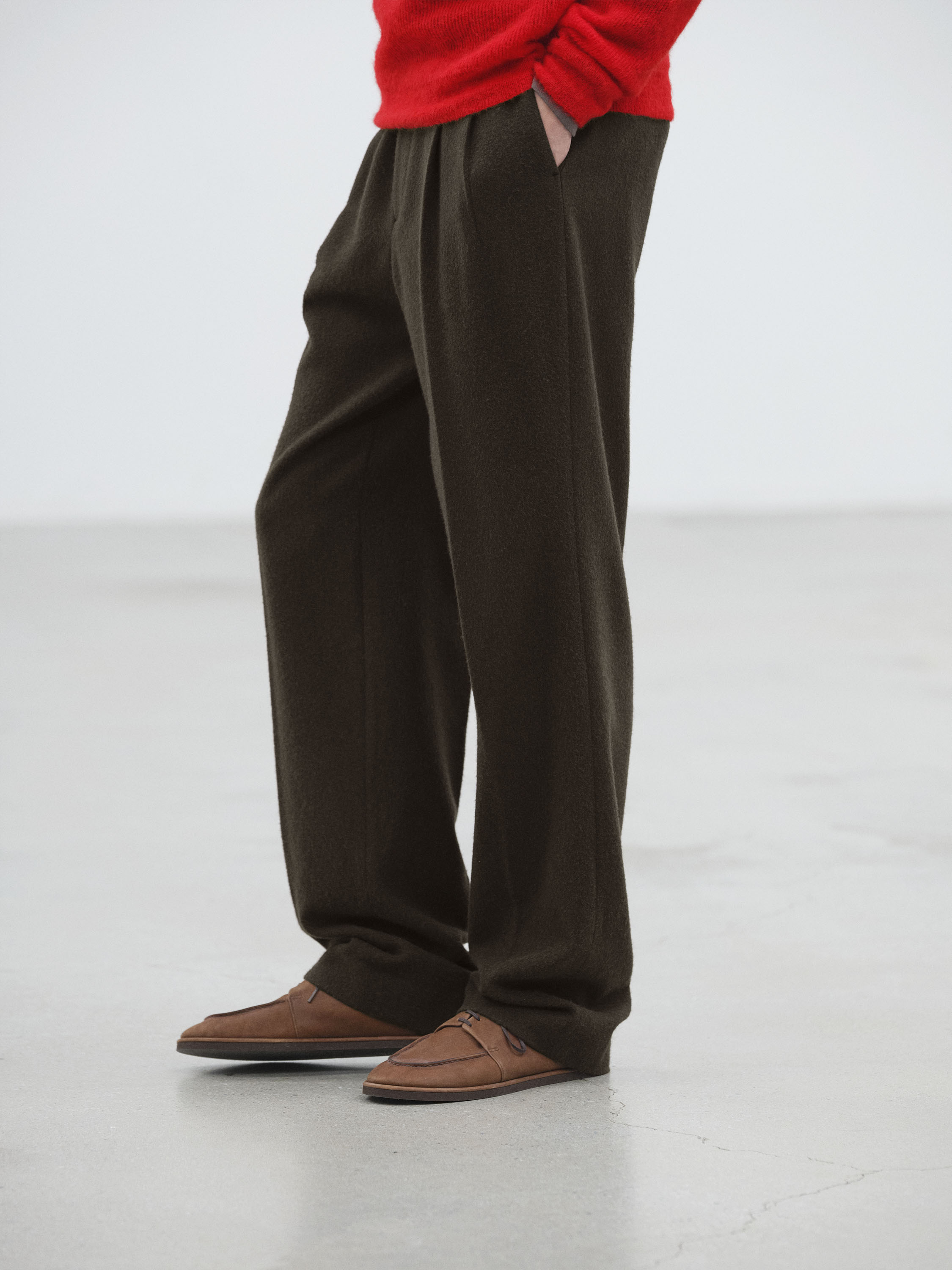 BABY CAMEL FLANNEL TWO-TUCK SLACKS 詳細画像 DARK BROWN 3