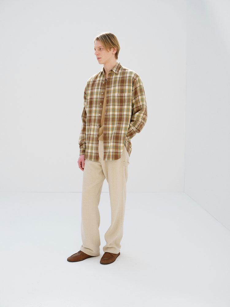 CASHMERE SILK CHECKED FLANNEL BIG SHIRT