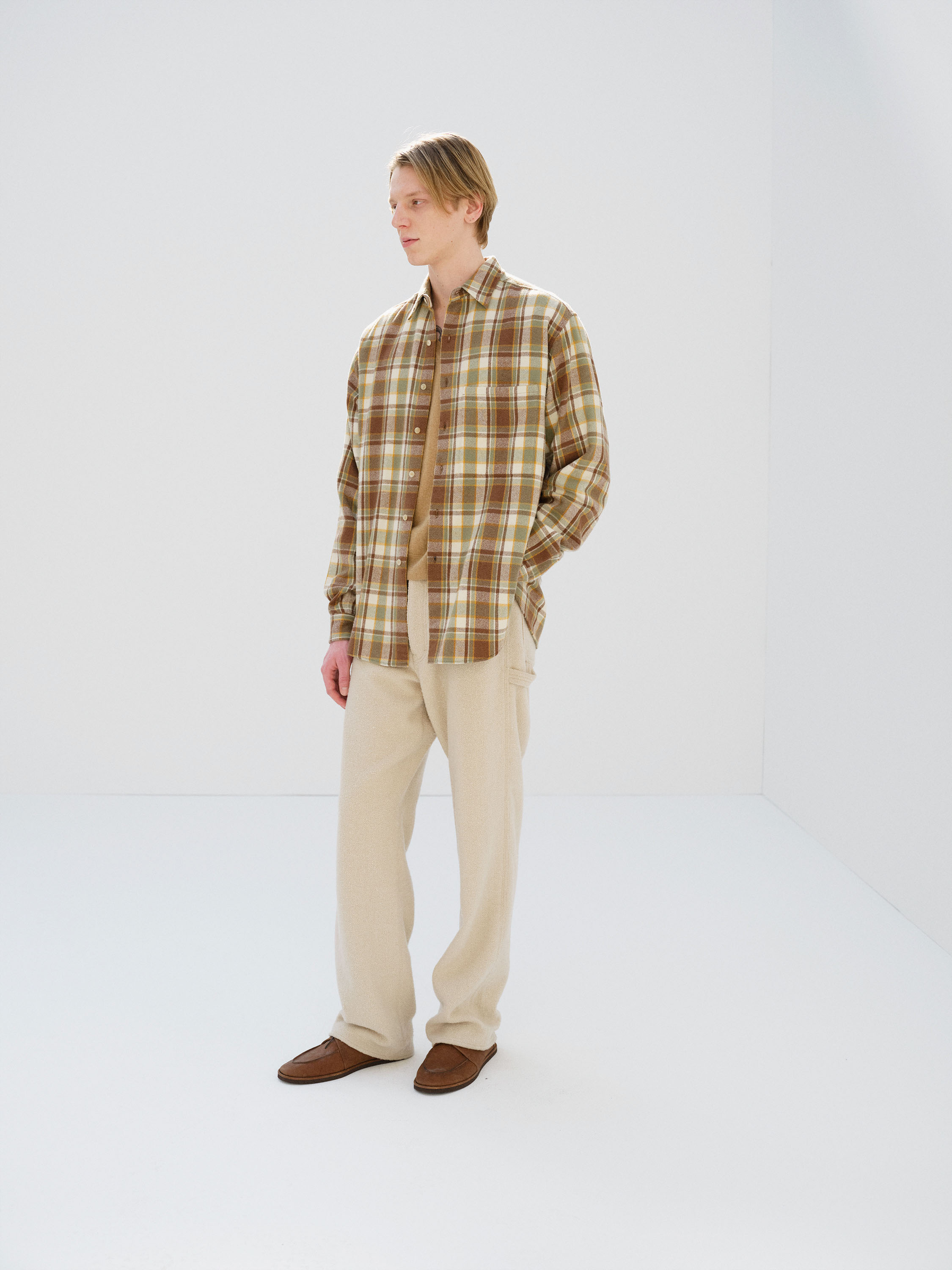 CASHMERE SILK CHECKED FLANNEL BIG SHIRT 詳細画像 BROWN CHECK 1