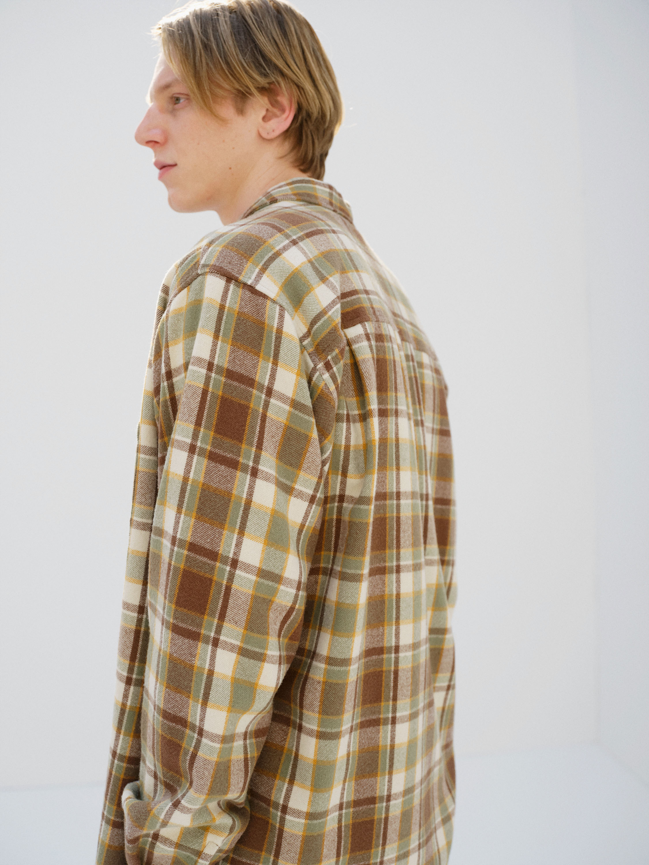 CASHMERE SILK CHECKED FLANNEL BIG SHIRT 詳細画像 BROWN CHECK 4