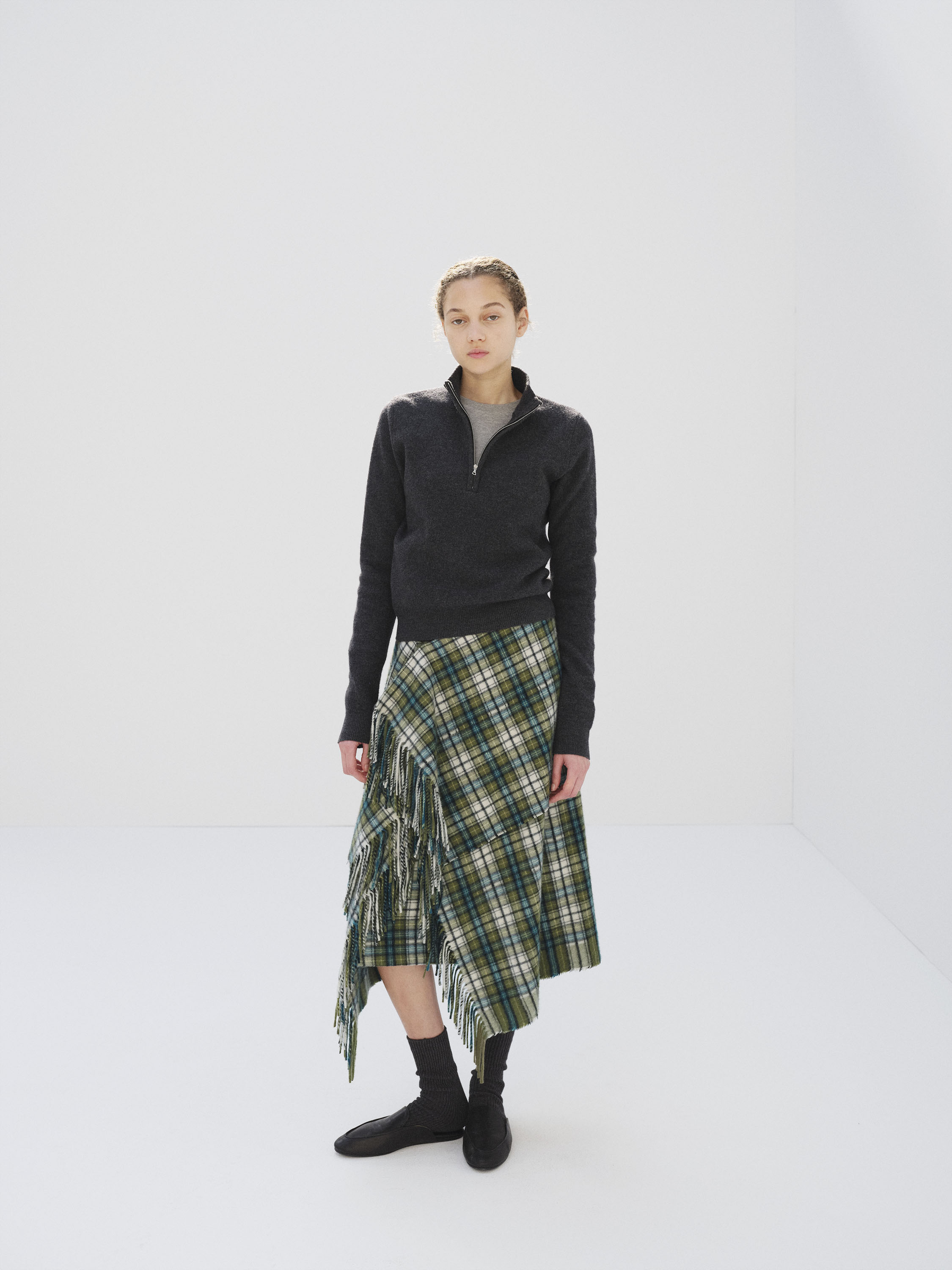 CASHMERE CHECK WRAP SKIRT 詳細画像 MOSS GREEN CHECK 1