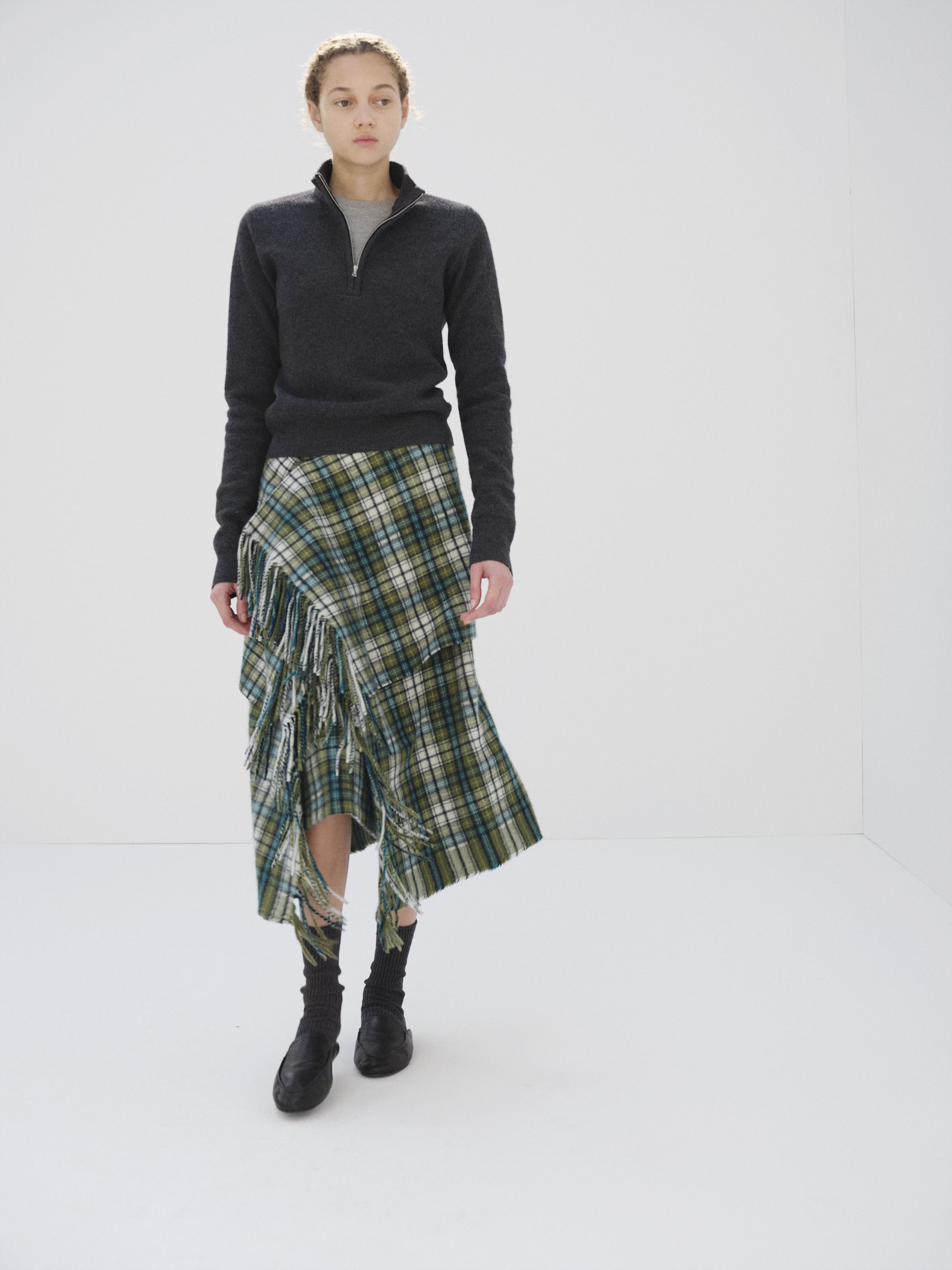 CASHMERE CHECK WRAP SKIRT 詳細画像 MOSS GREEN CHECK 3