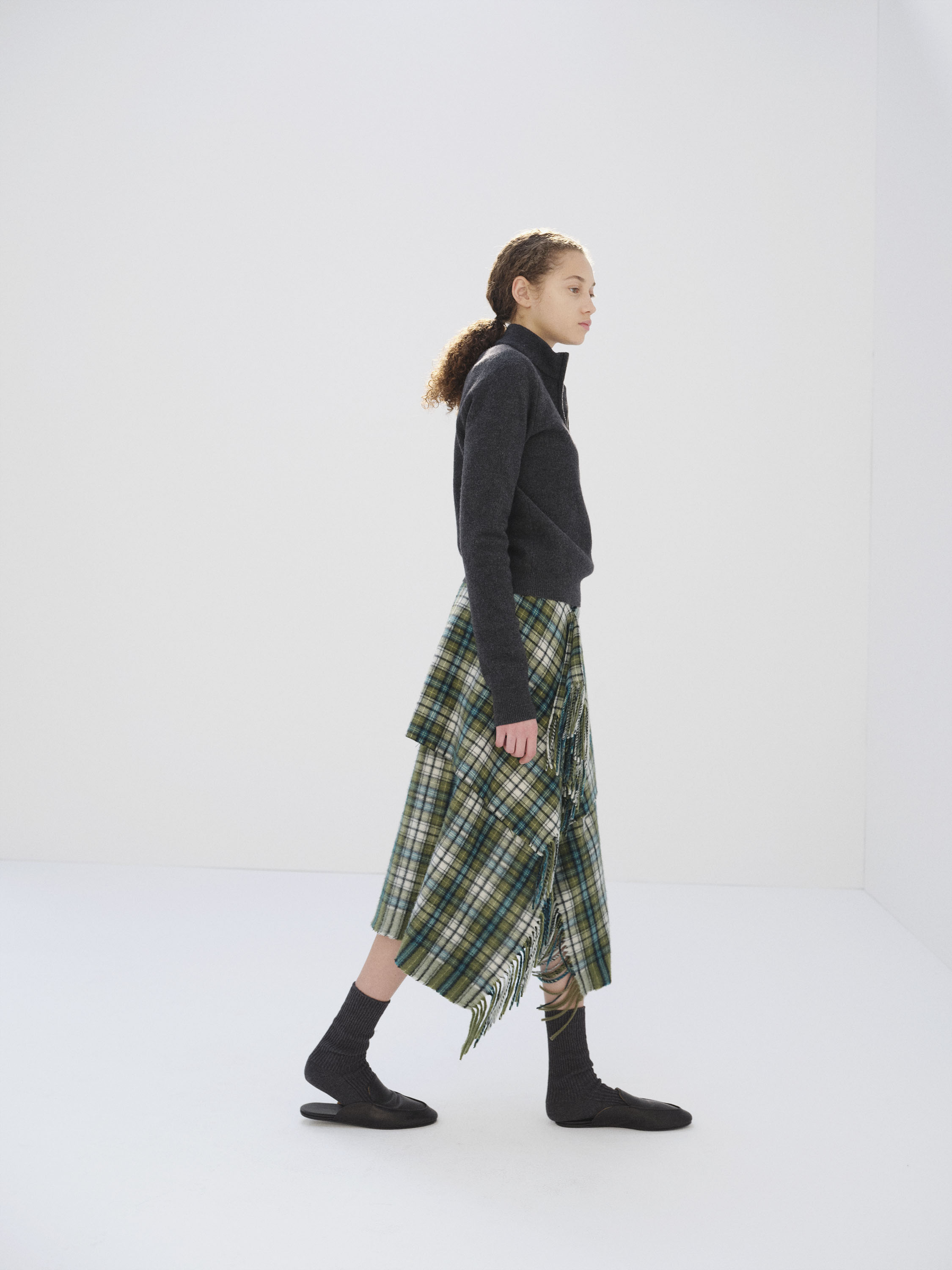 CASHMERE CHECK WRAP SKIRT 詳細画像 MOSS GREEN CHECK 4