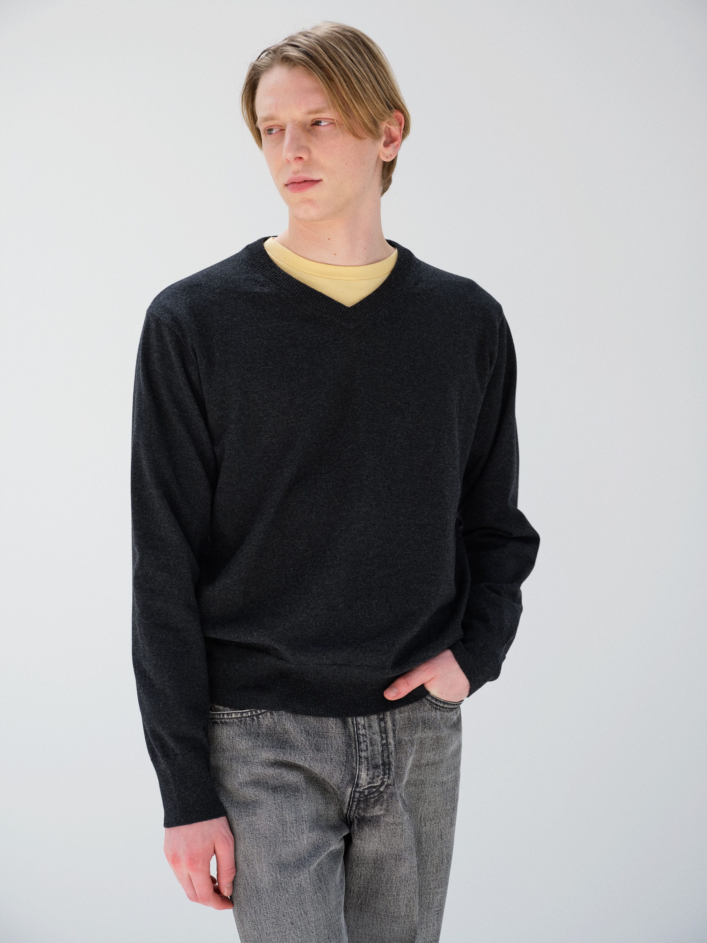 HIGH TWIST WOOL KNIT V-NECK P/O 詳細画像 CHARCOAL 1