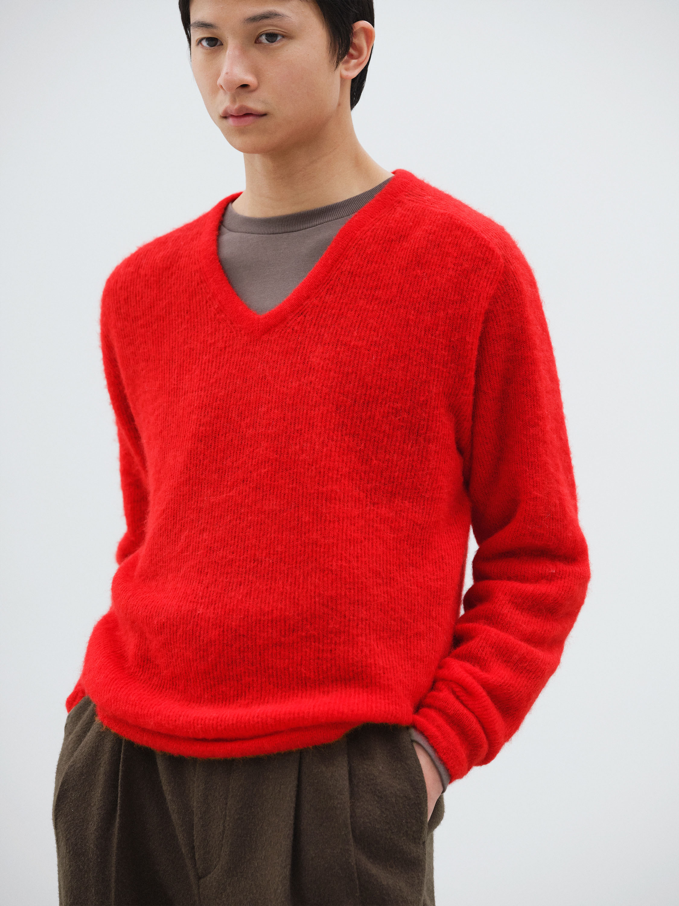 BABY SURI ALPACA SHEER KNIT V-NECK P/O 詳細画像 RED 2