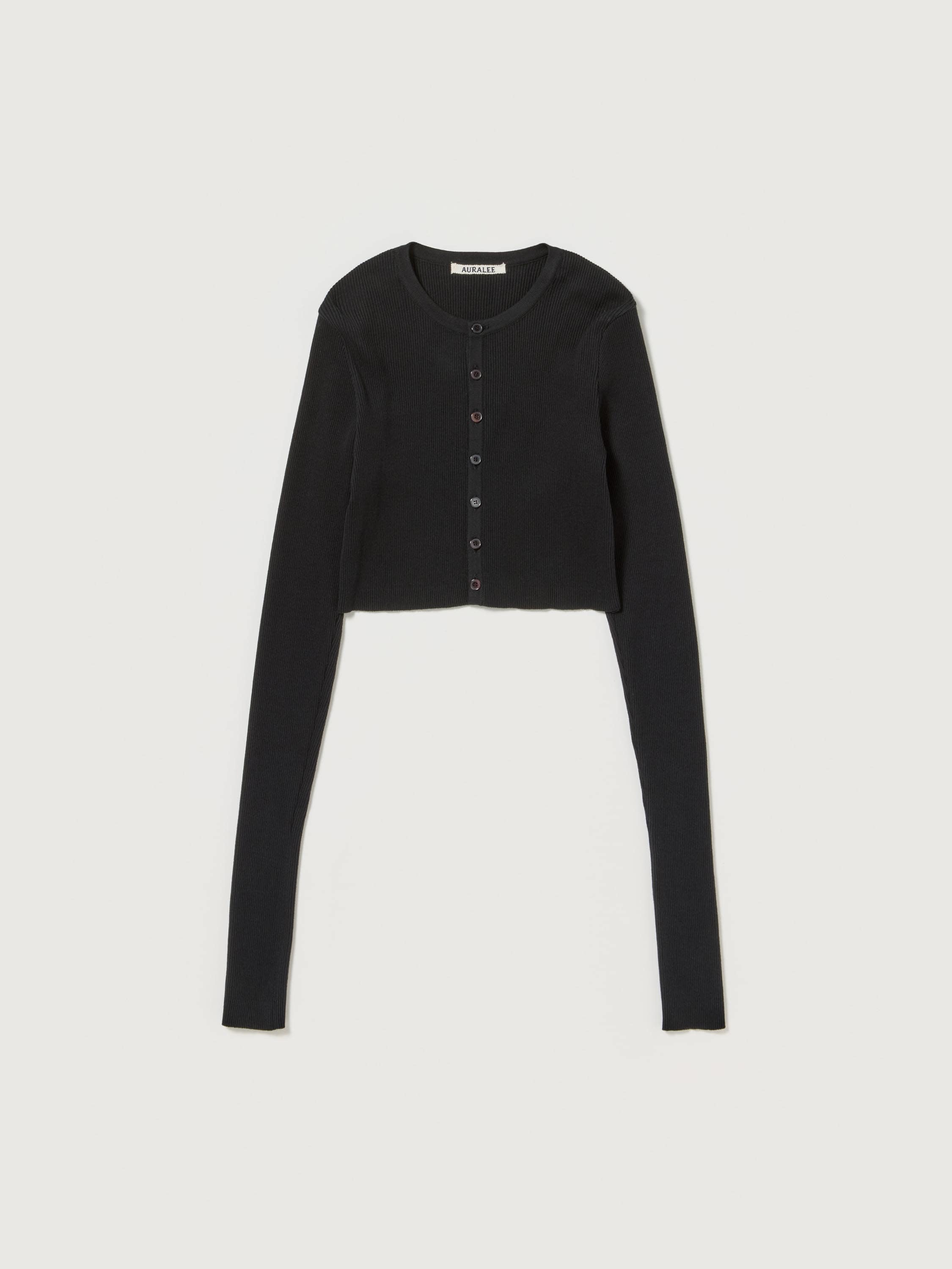COTTON HIGH GAUGE RIB KNIT CROPPED CREW NECK CARDIGAN 詳細画像 BLACK 1