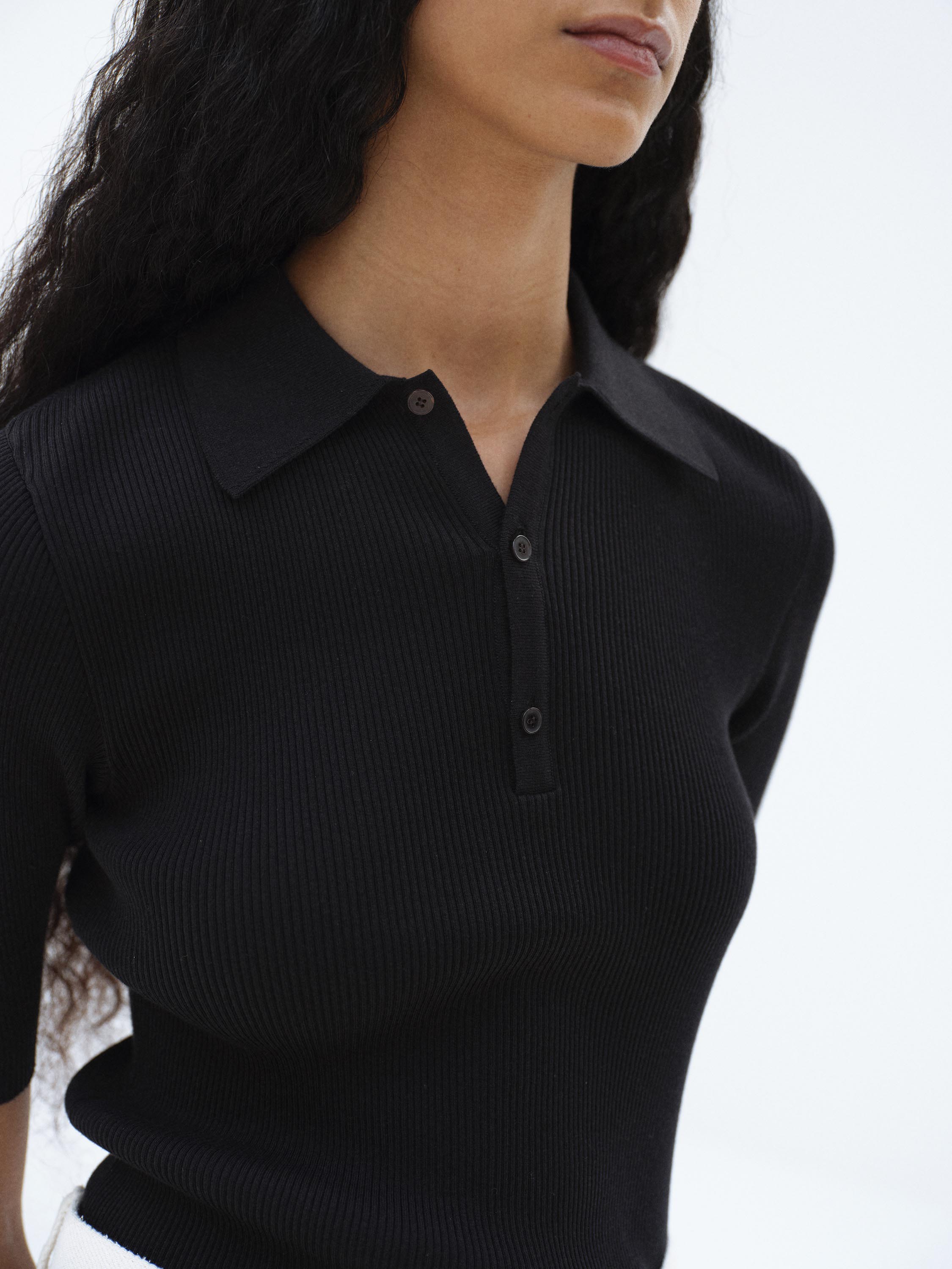 COTTON HIGH GAUGE RIB KNIT POLO 詳細画像 BLACK 3
