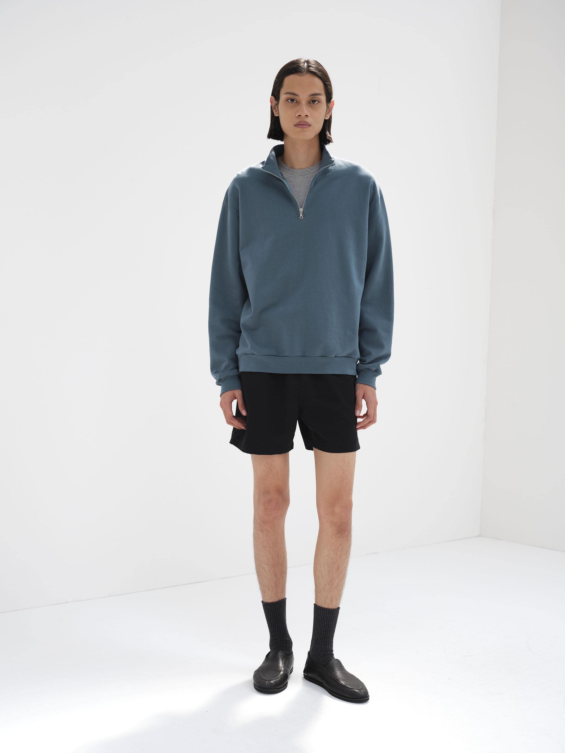ELASTIC HIGH GAUGE SWEAT HALF ZIP P/O 詳細画像 DUSTY BLUE 2