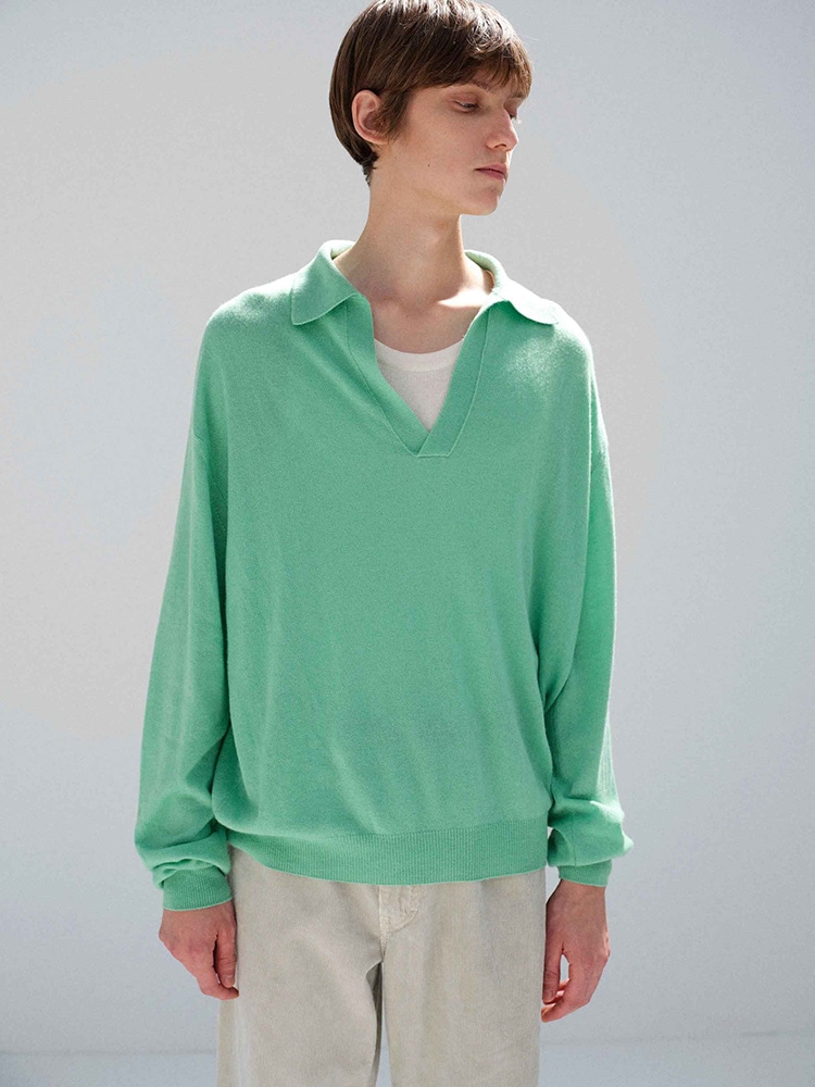 SUPER FINE CASHMERE SILK KNIT SKIPPER POLO
