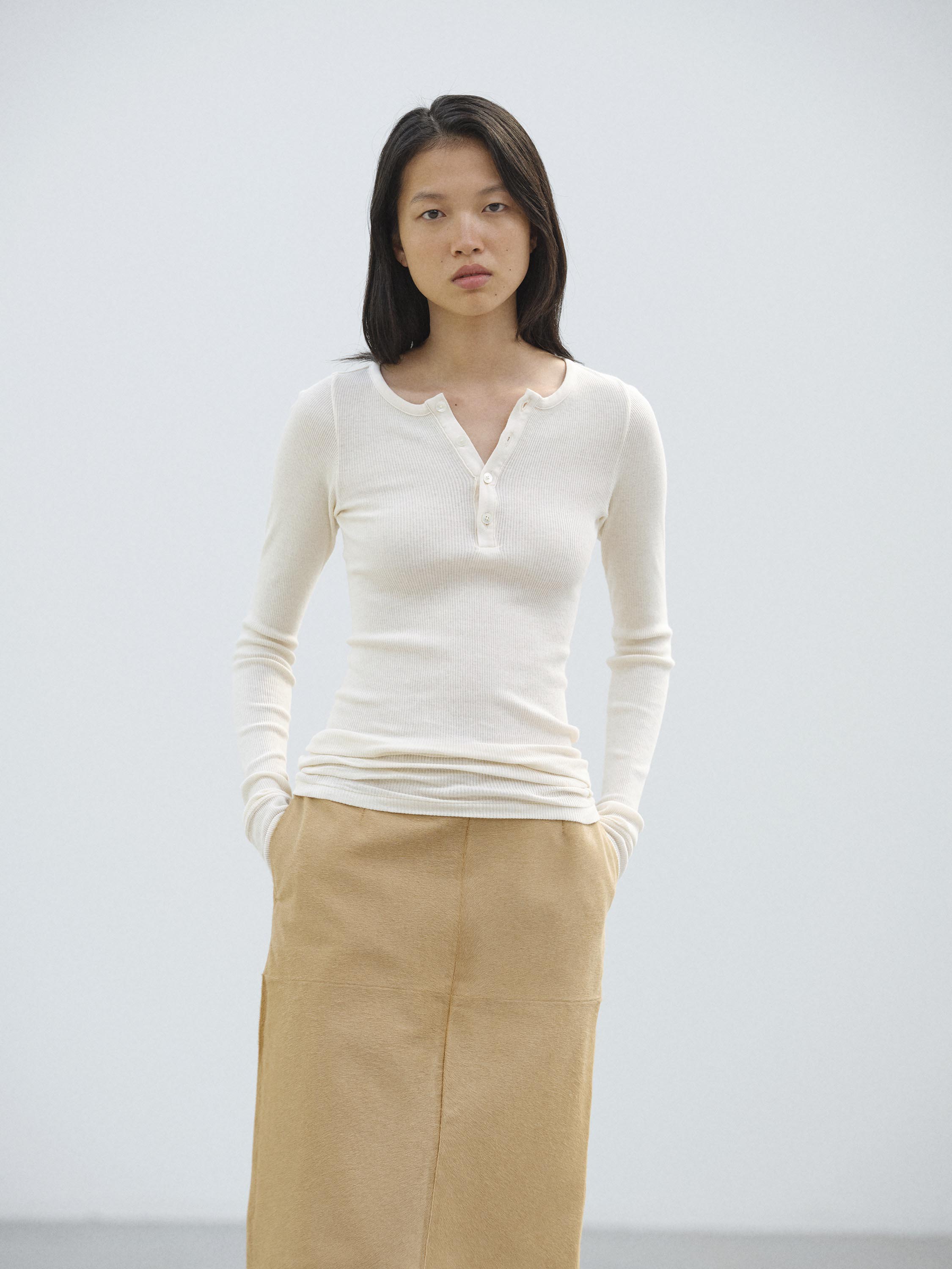 ORGANIC SOFT RIB HENLEY NECK P/O 詳細画像 IVORY 1