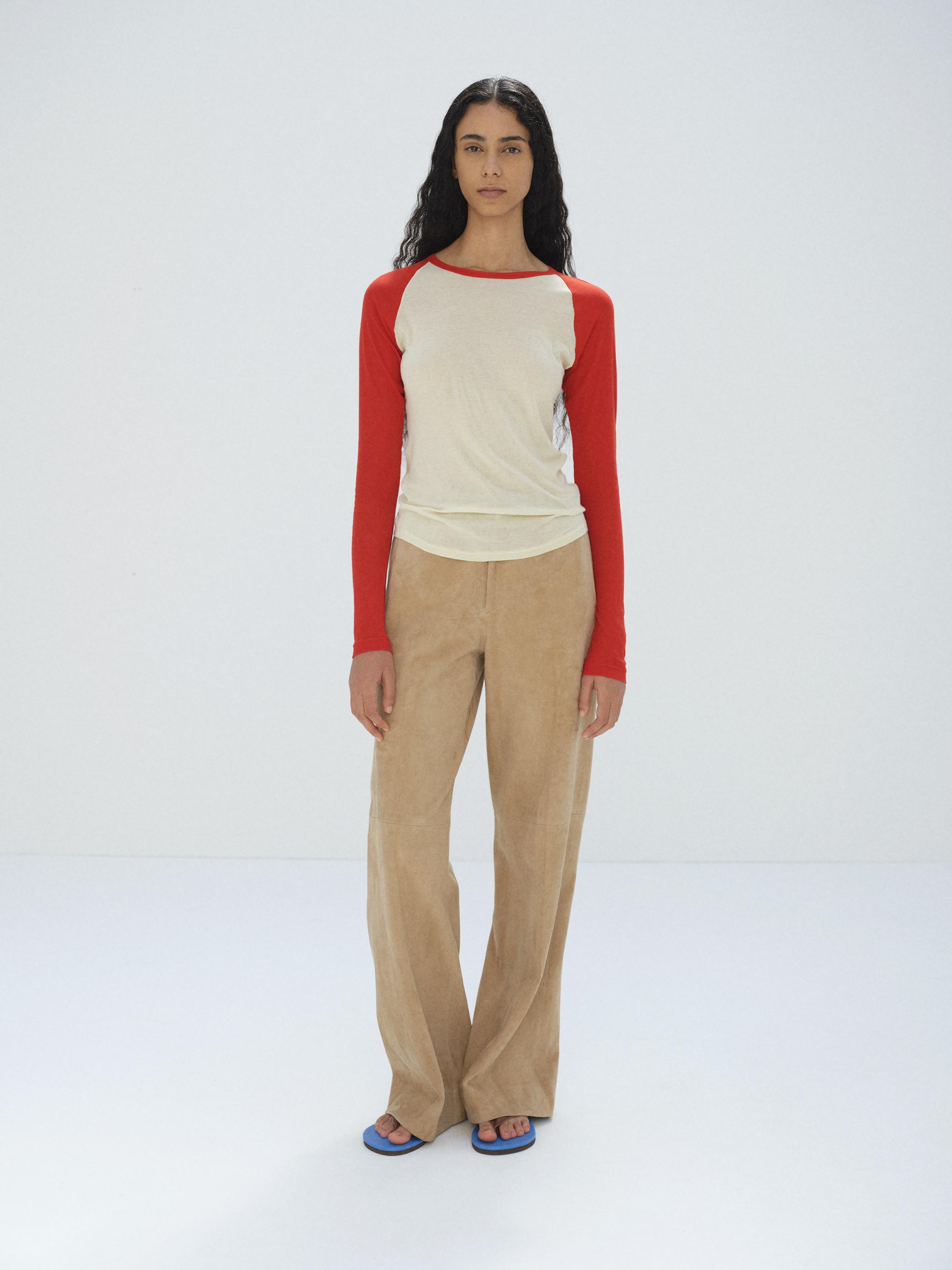 SUPER HIGH GAUGE SHEER RIB RAGLAN P/O 詳細画像 IVORY × RED 1
