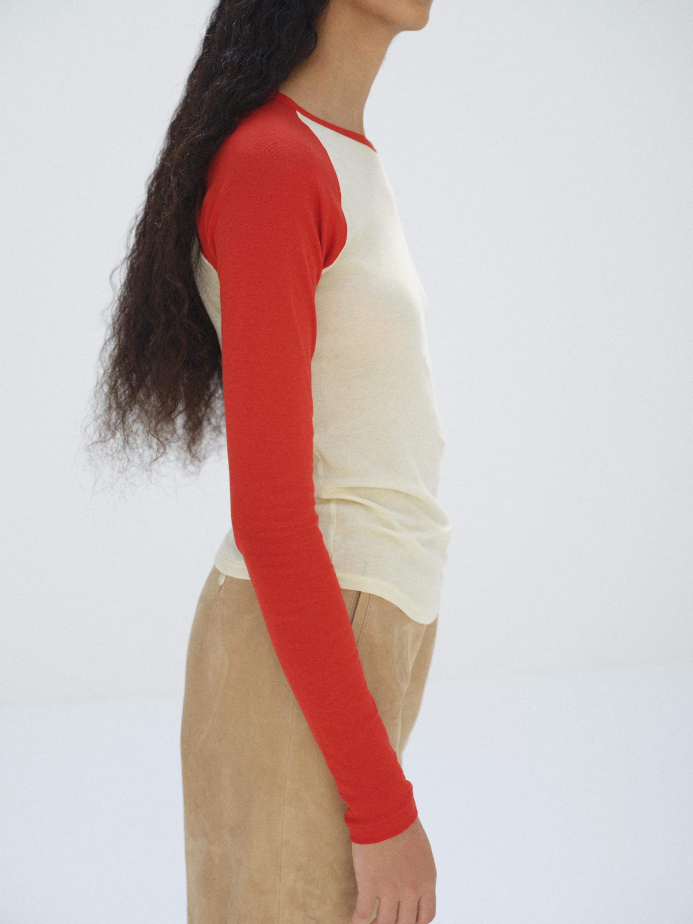 SUPER HIGH GAUGE SHEER RIB RAGLAN P/O 詳細画像 IVORY × RED 2